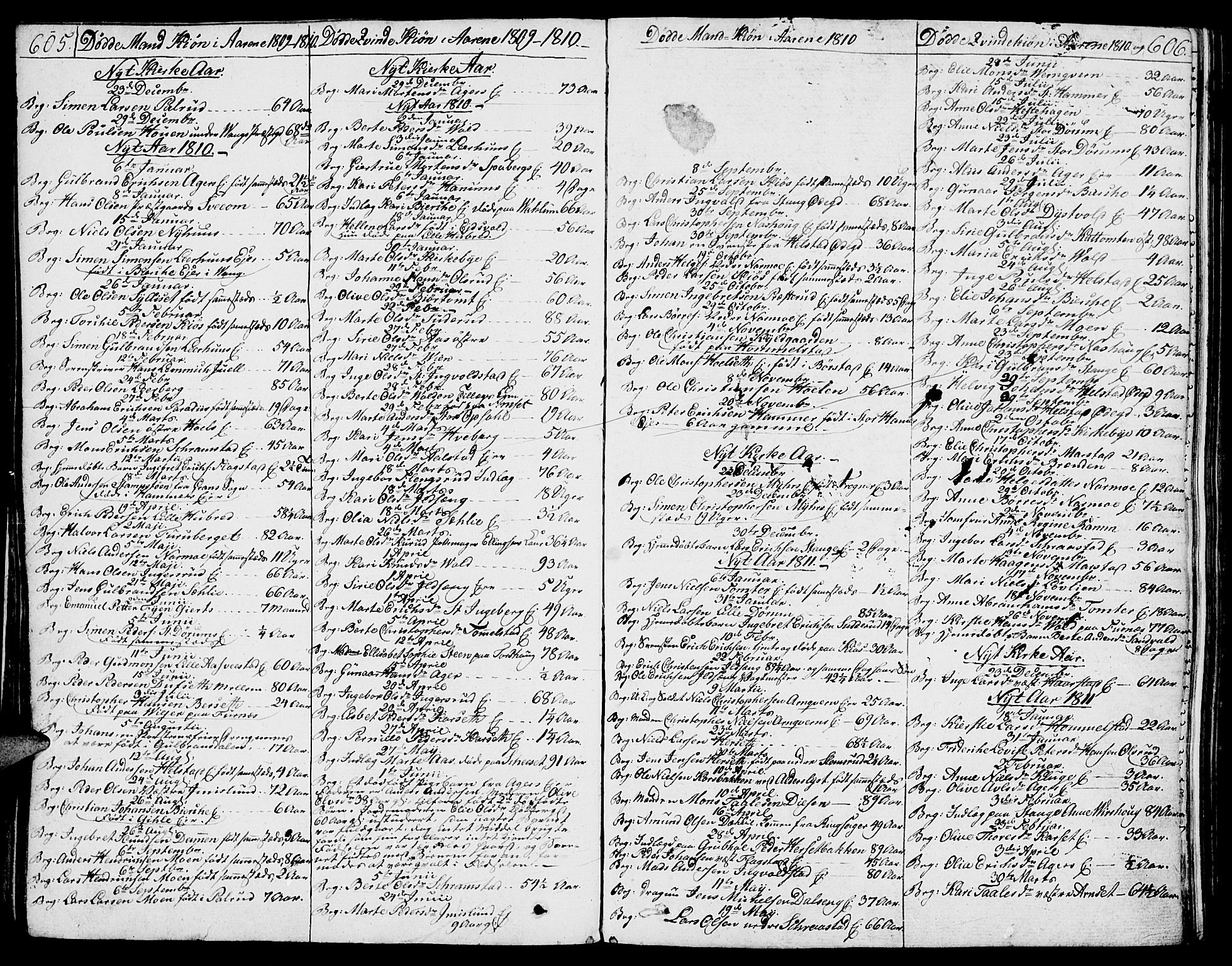 Vang prestekontor, Hedmark, AV/SAH-PREST-008/H/Ha/Haa/L0006: Parish register (official) no. 6 /1, 1809-1827, p. 605-606