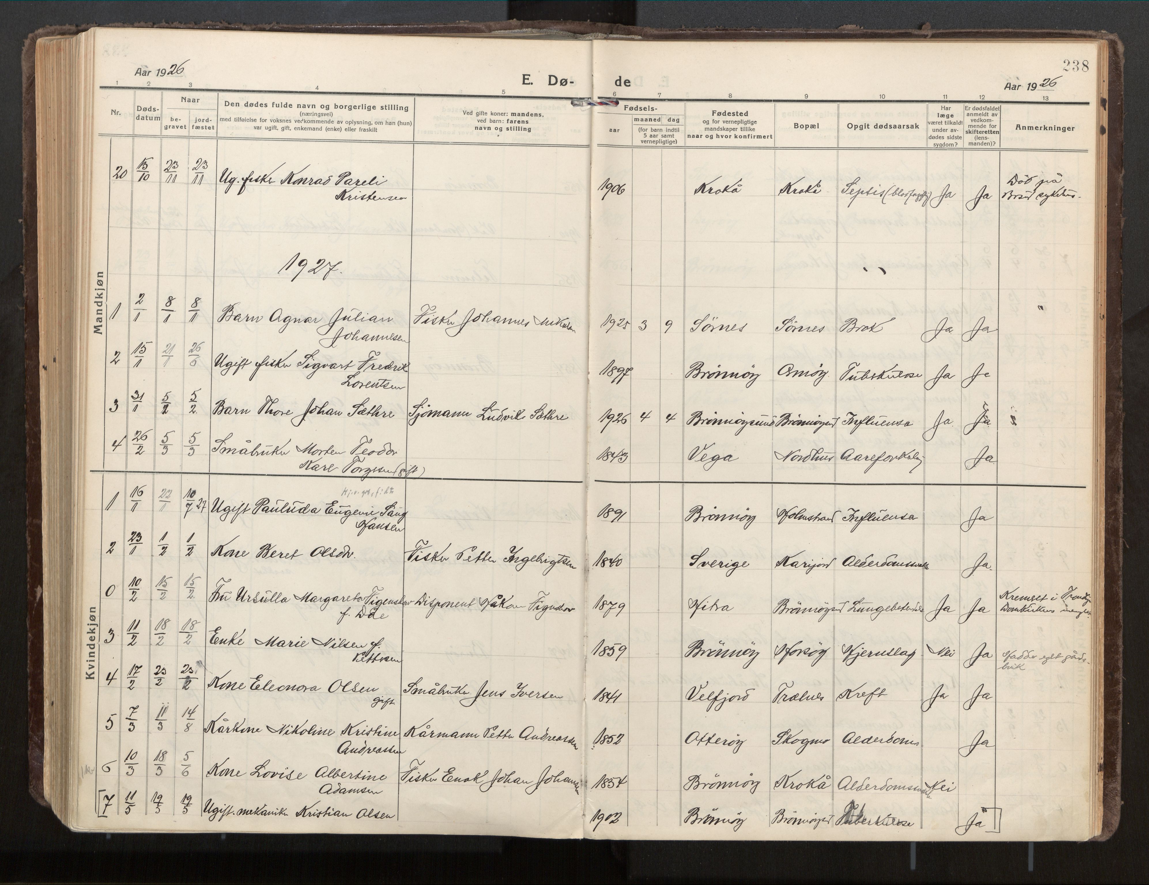 Ministerialprotokoller, klokkerbøker og fødselsregistre - Nordland, AV/SAT-A-1459/813/L0207a: Parish register (official) no. 813A18, 1919-1927, p. 238