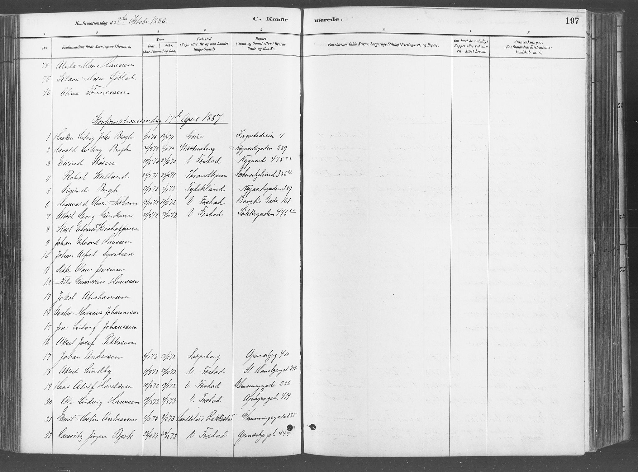 Fredrikstad domkirkes prestekontor Kirkebøker, AV/SAO-A-10906/G/Ga/L0003: Parish register (copy) no. 3, 1880-1900, p. 197