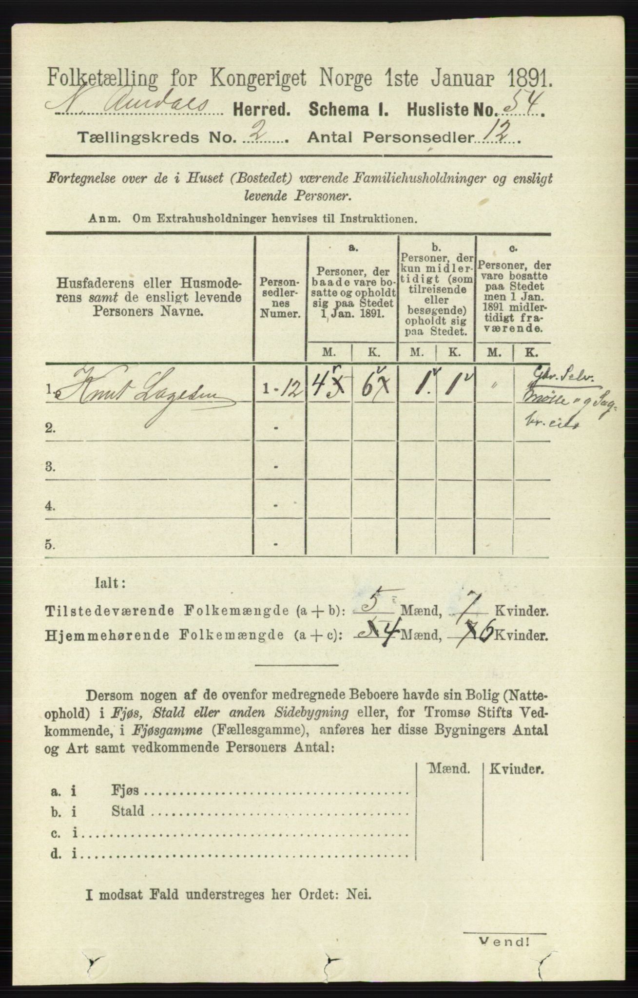 RA, 1891 census for 0542 Nord-Aurdal, 1891, p. 585