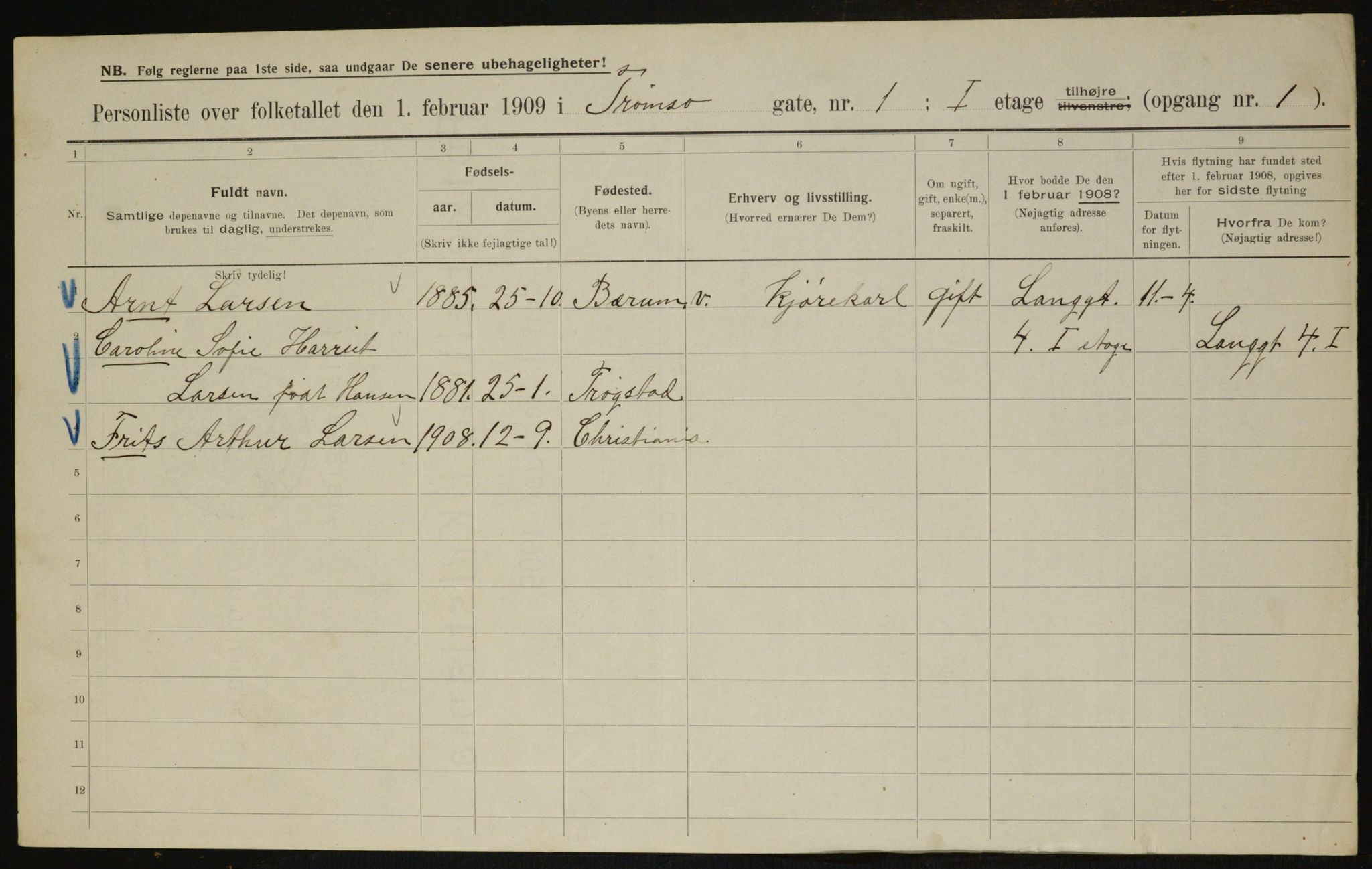 OBA, Municipal Census 1909 for Kristiania, 1909, p. 104855