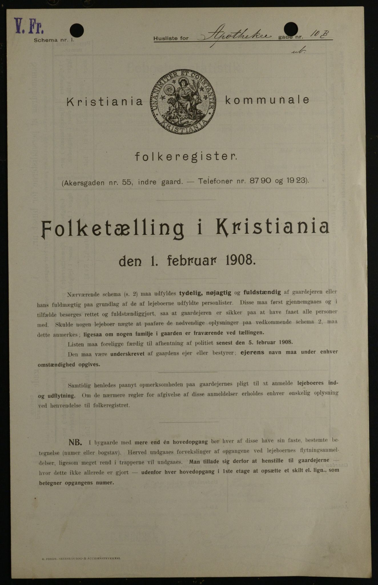 OBA, Municipal Census 1908 for Kristiania, 1908, p. 1628