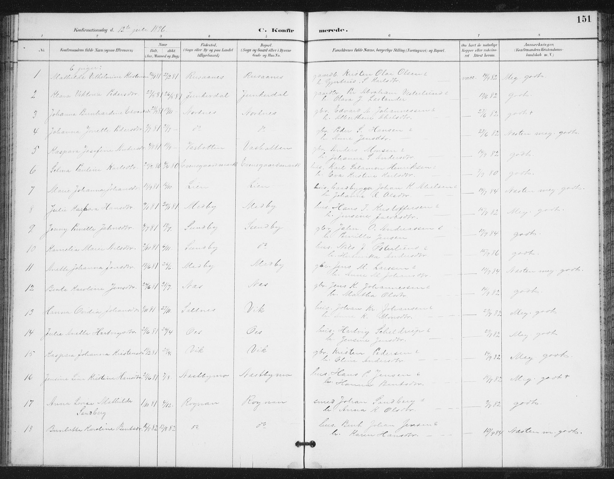 Ministerialprotokoller, klokkerbøker og fødselsregistre - Nordland, SAT/A-1459/847/L0682: Parish register (copy) no. 847C10, 1889-1907, p. 151