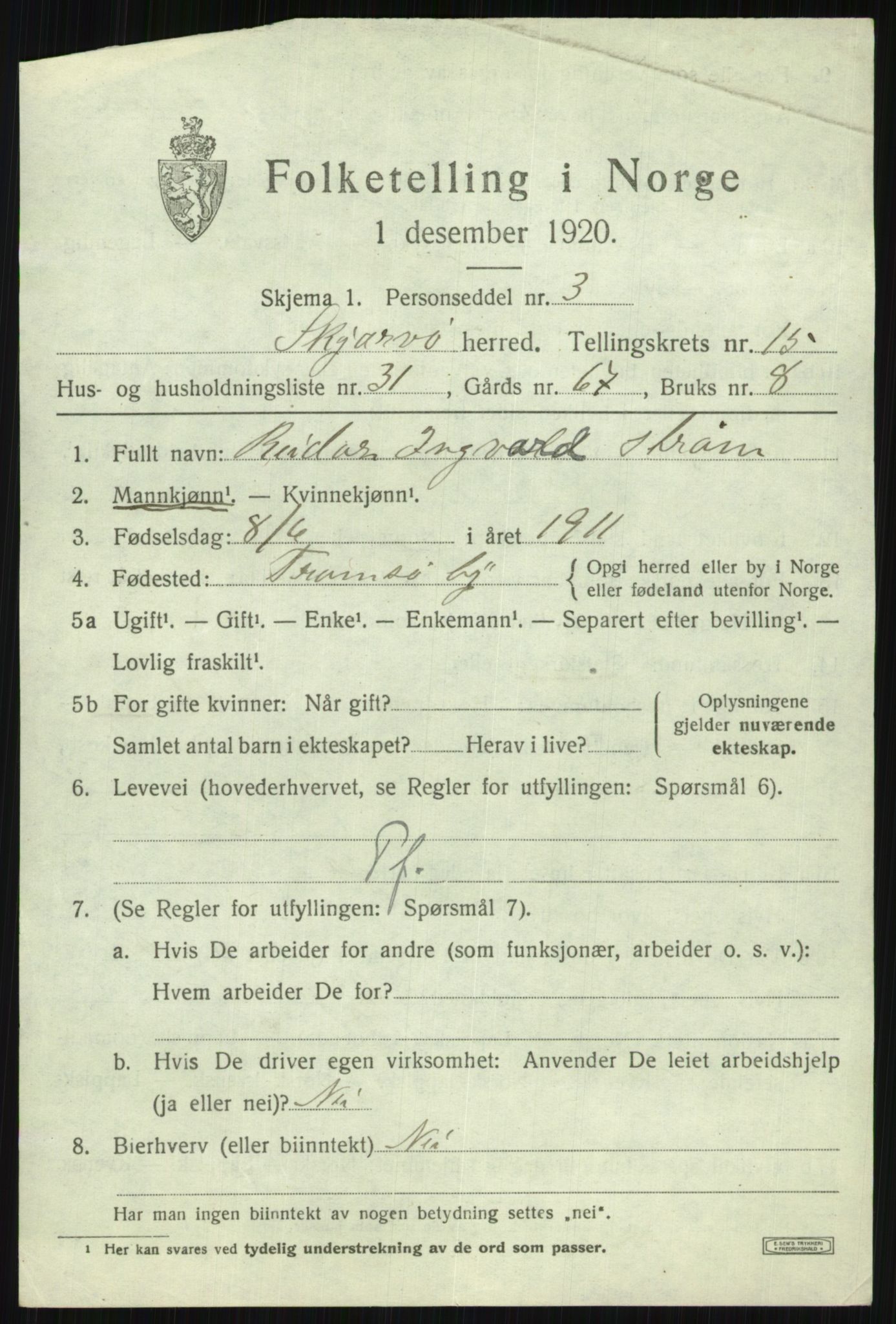 SATØ, 1920 census for Skjervøy, 1920, p. 7559