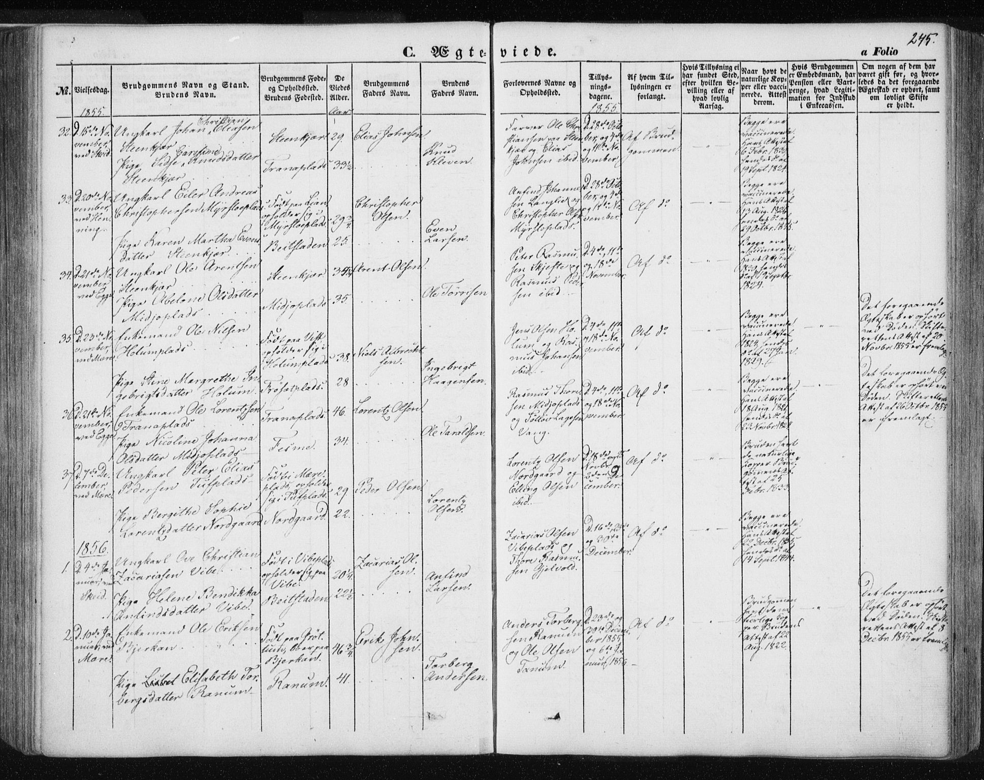 Ministerialprotokoller, klokkerbøker og fødselsregistre - Nord-Trøndelag, SAT/A-1458/735/L0342: Parish register (official) no. 735A07 /1, 1849-1862, p. 245