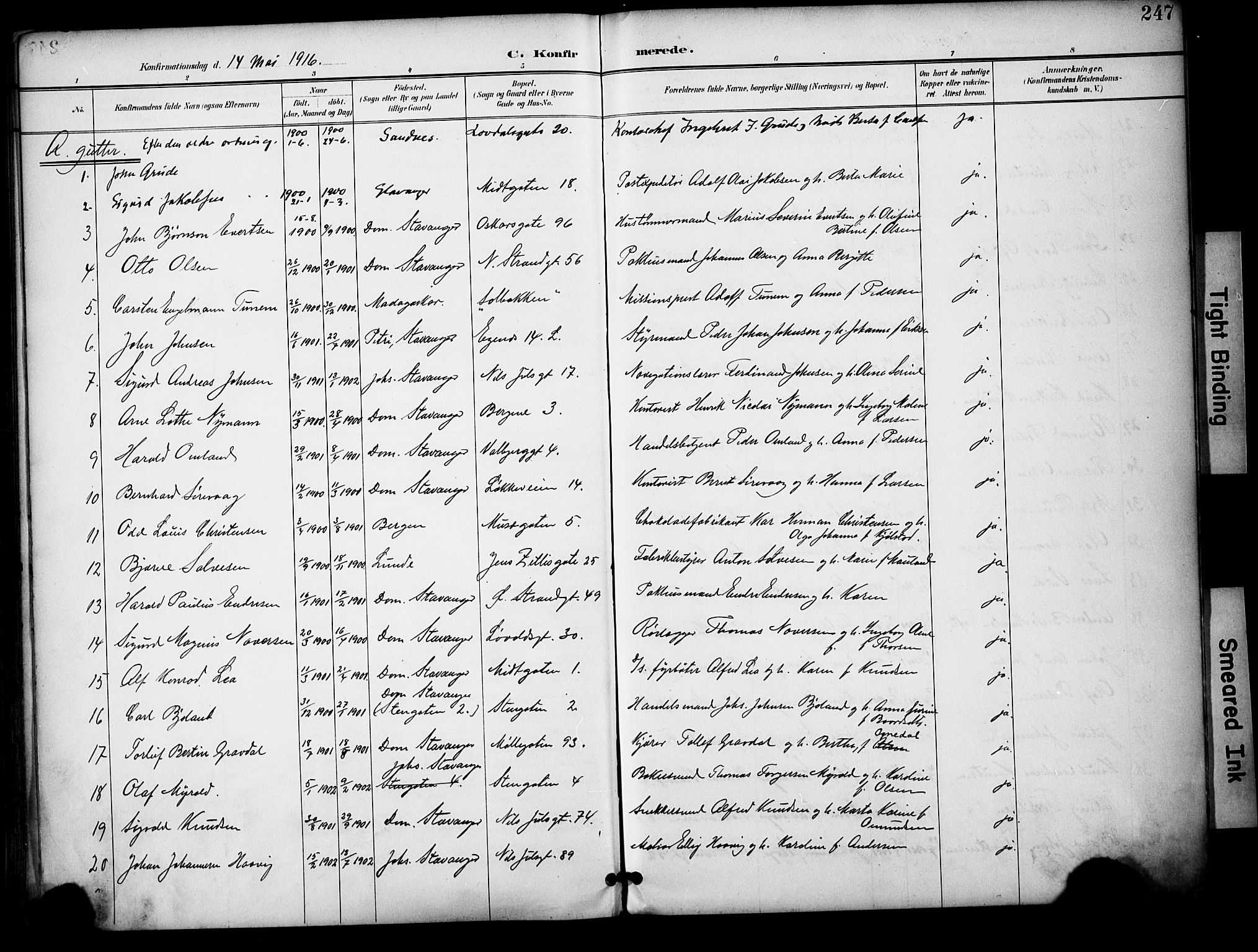 Domkirken sokneprestkontor, SAST/A-101812/001/30/30BA/L0031: Parish register (official) no. A 30, 1896-1916, p. 247