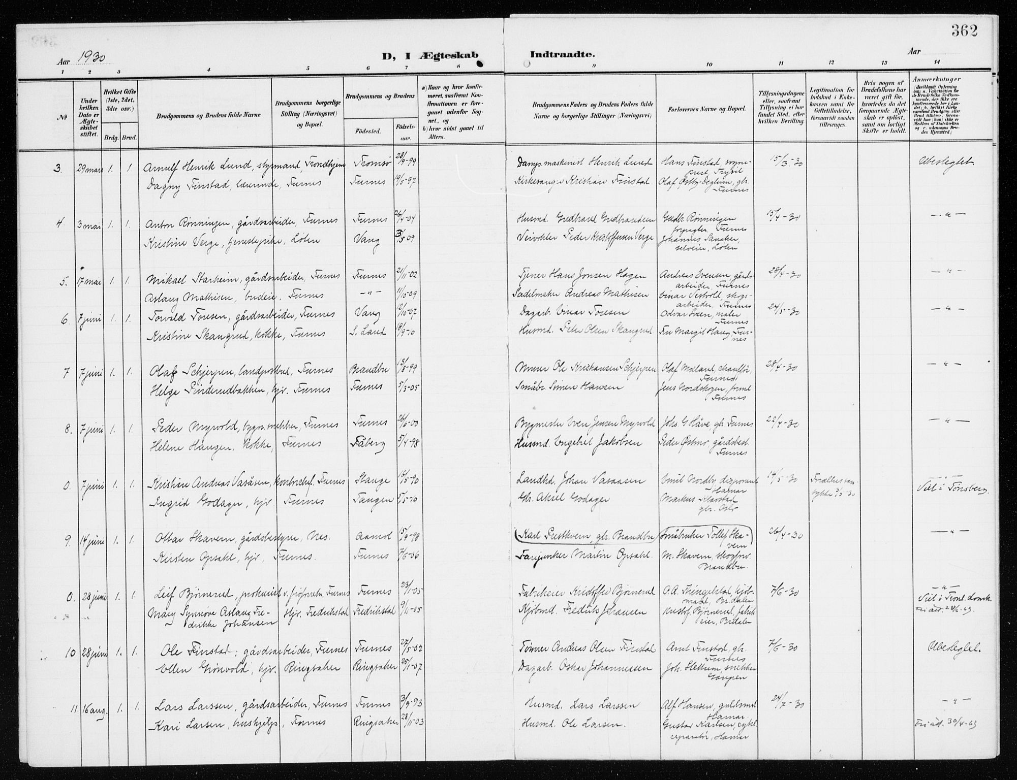 Furnes prestekontor, SAH/PREST-012/K/Ka/L0001: Parish register (official) no. 1, 1907-1935, p. 362