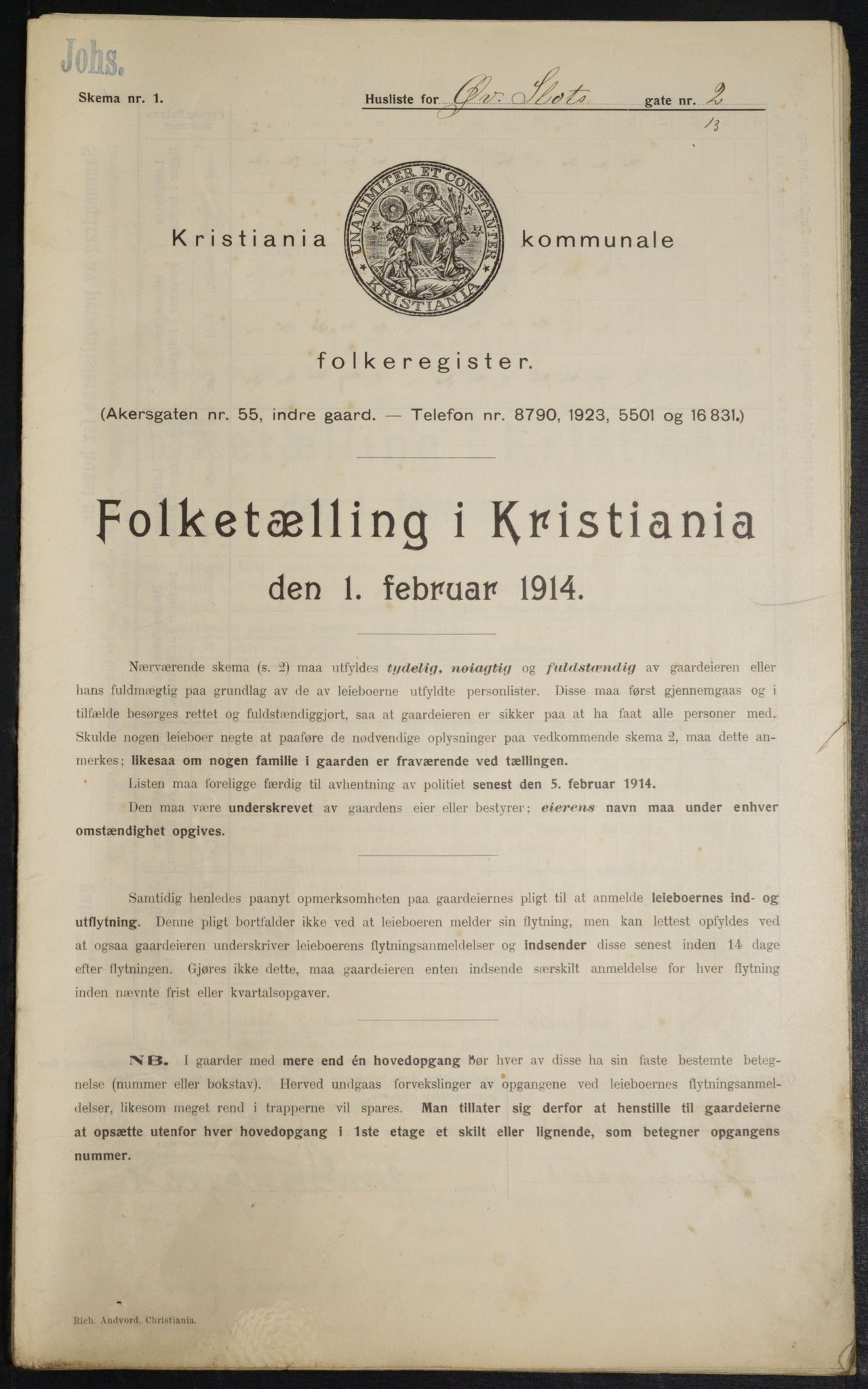 OBA, Municipal Census 1914 for Kristiania, 1914, p. 130913