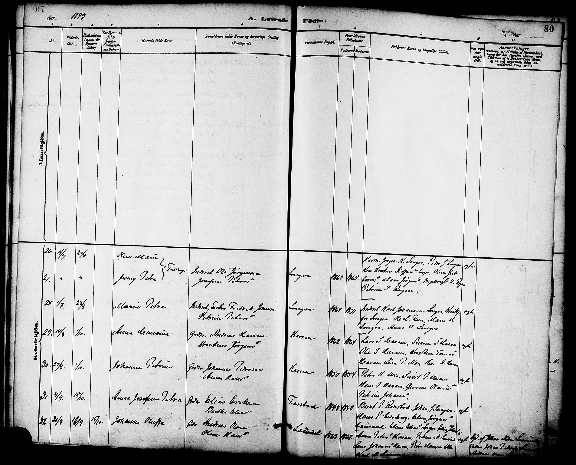 Ministerialprotokoller, klokkerbøker og fødselsregistre - Møre og Romsdal, SAT/A-1454/536/L0501: Parish register (official) no. 536A10, 1884-1896, p. 80