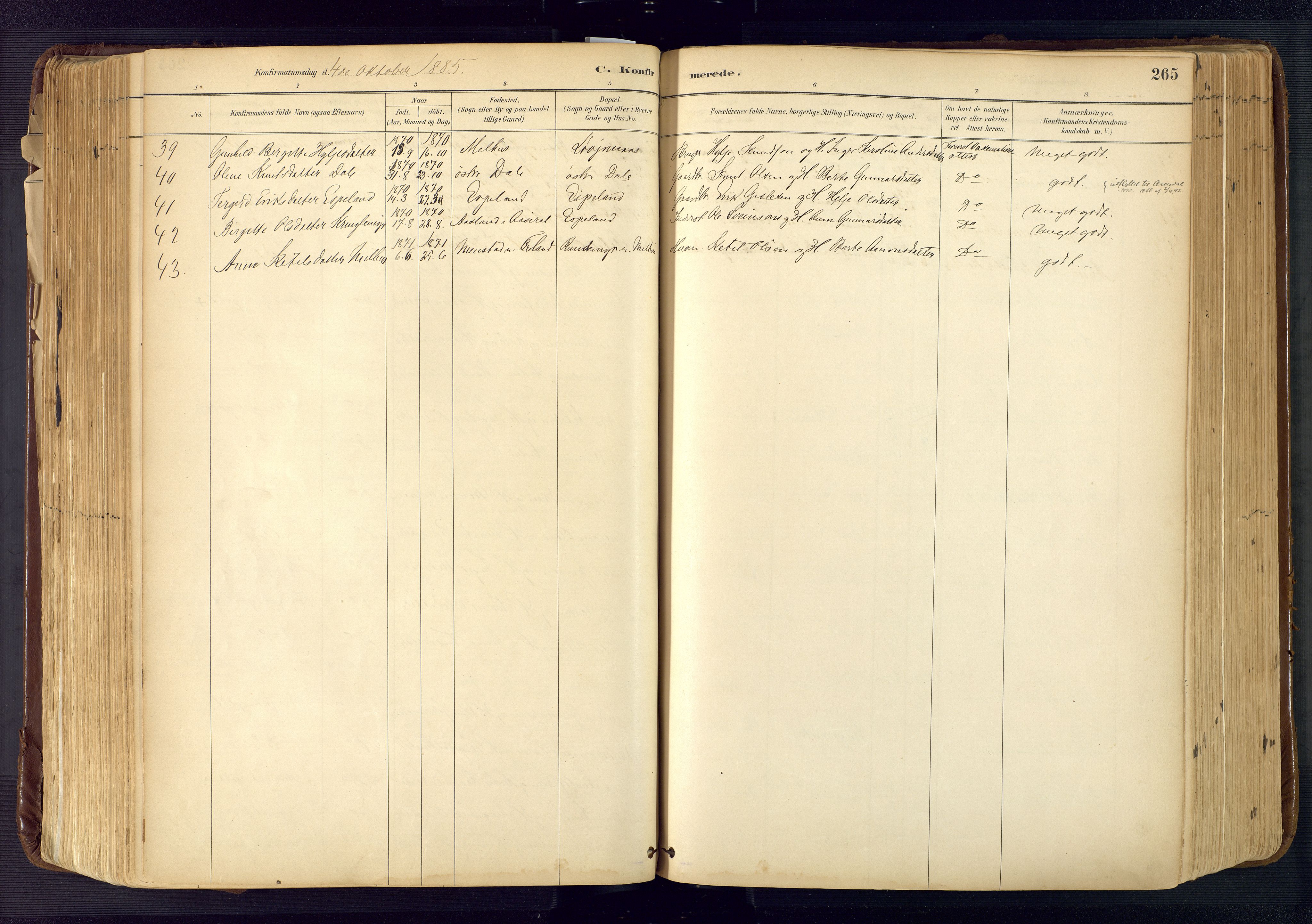 Froland sokneprestkontor, SAK/1111-0013/F/Fa/L0005: Parish register (official) no. A 5, 1882-1921, p. 265