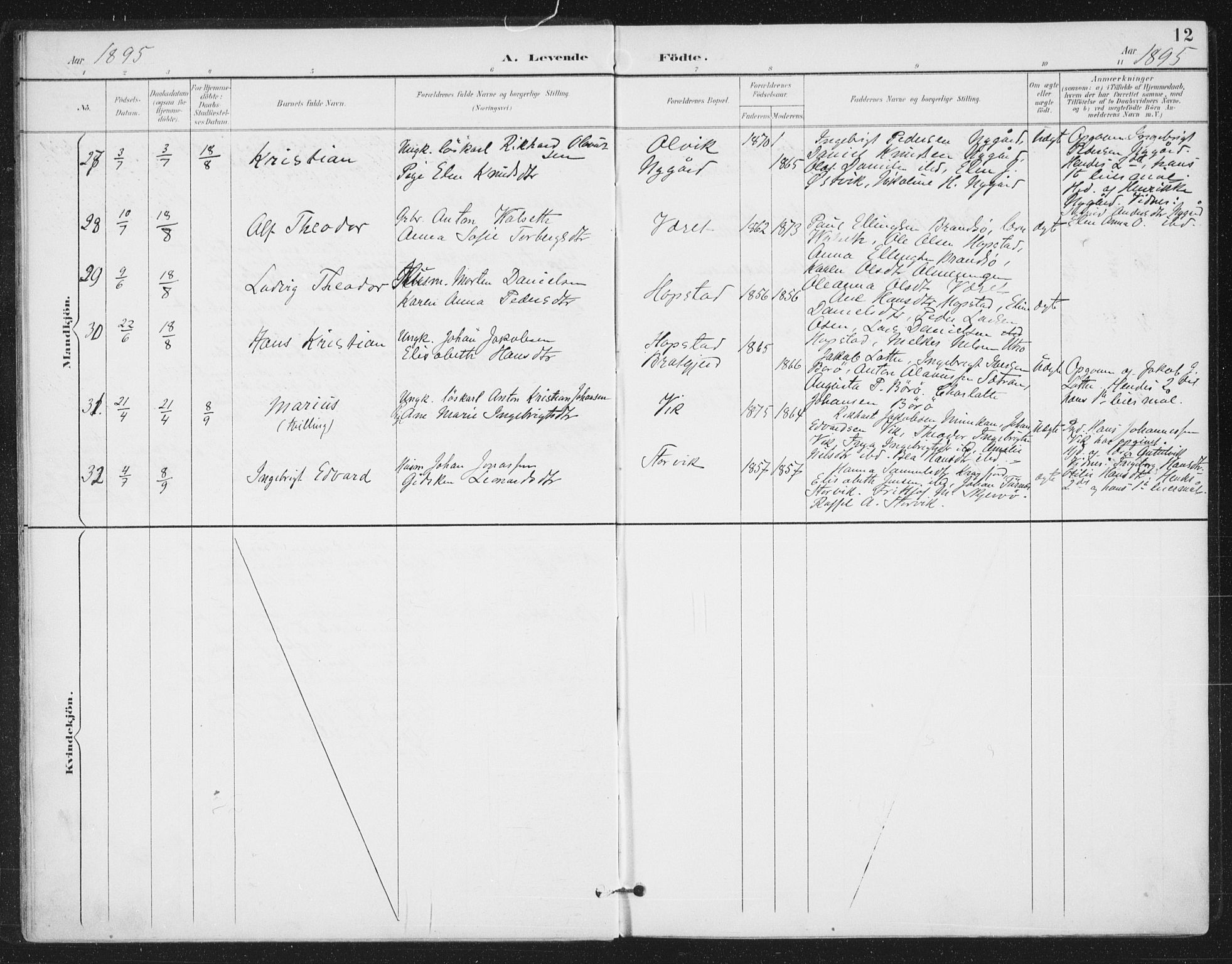 Ministerialprotokoller, klokkerbøker og fødselsregistre - Sør-Trøndelag, AV/SAT-A-1456/657/L0708: Parish register (official) no. 657A09, 1894-1904, p. 12