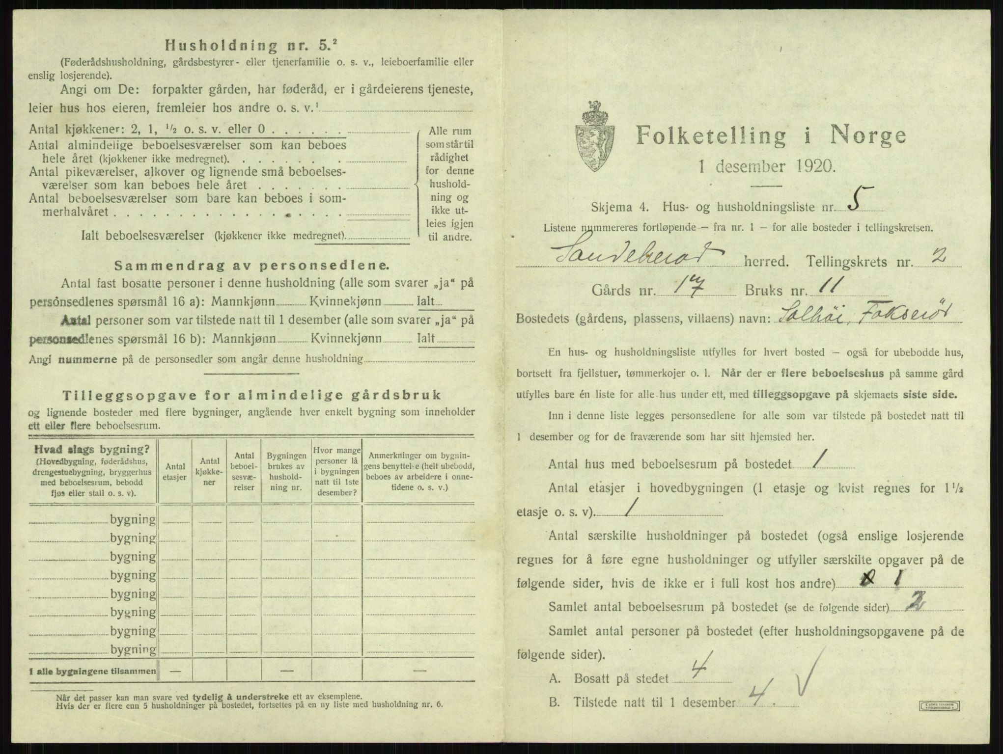 SAKO, 1920 census for Sandeherred, 1920, p. 158