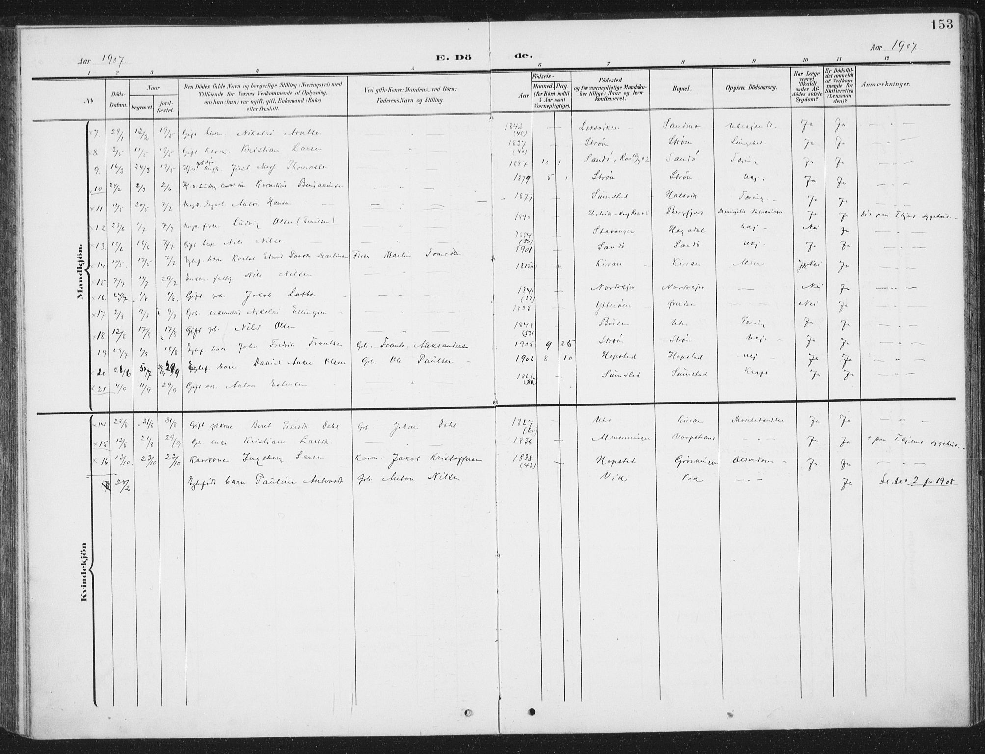 Ministerialprotokoller, klokkerbøker og fødselsregistre - Sør-Trøndelag, AV/SAT-A-1456/657/L0709: Parish register (official) no. 657A10, 1905-1919, p. 153