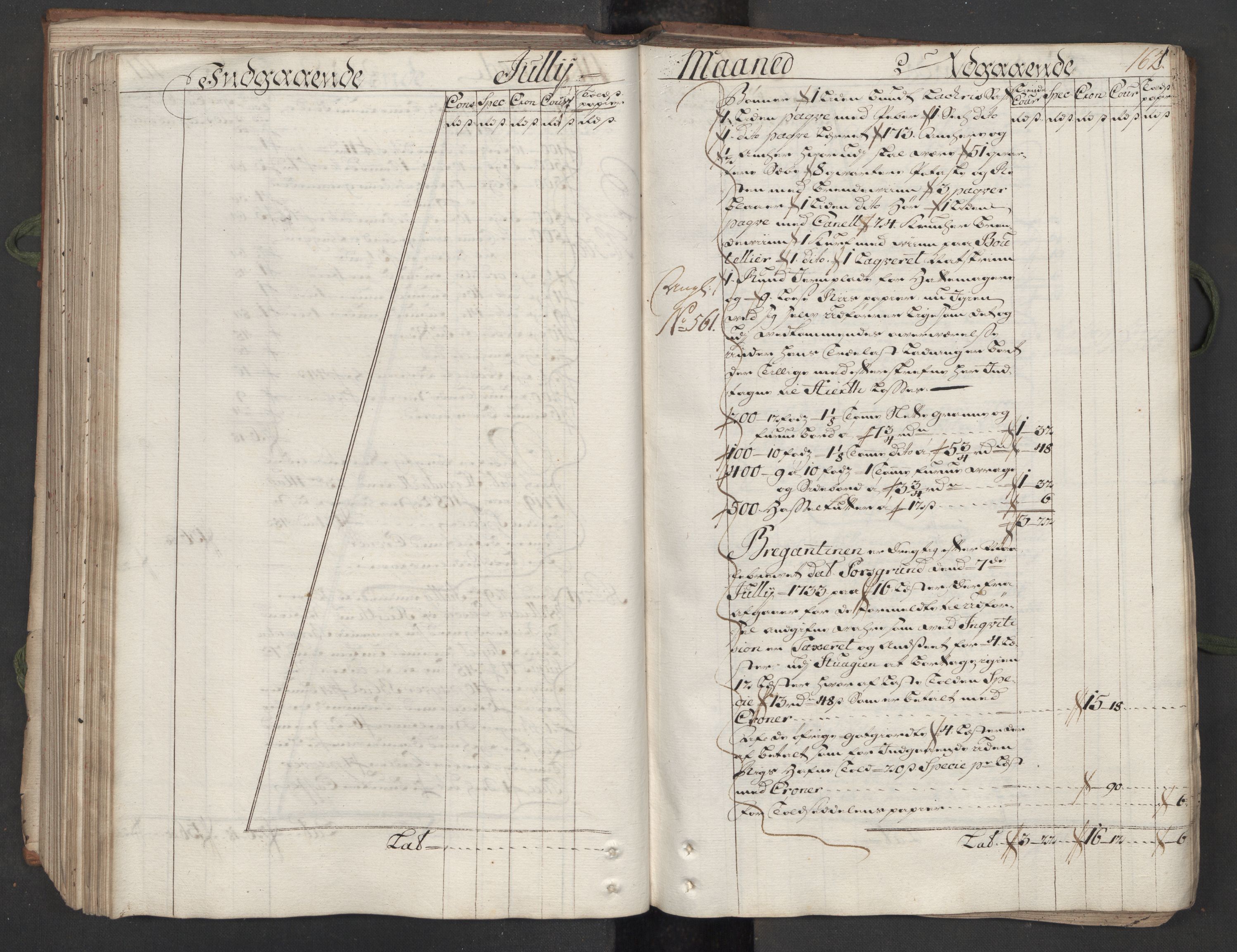 Generaltollkammeret, tollregnskaper, AV/RA-EA-5490/R12/L0009/0001: Tollregnskaper Langesund / Hovedtollbok, 1733, p. 161b-162a