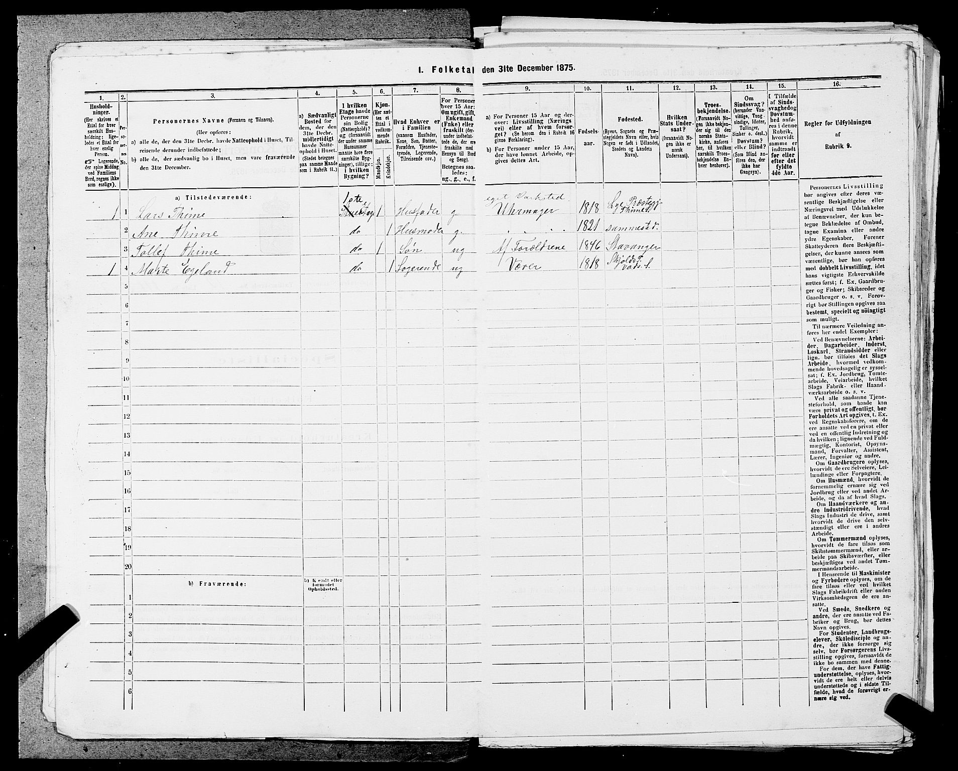 SAST, 1875 census for 1103 Stavanger, 1875, p. 2277