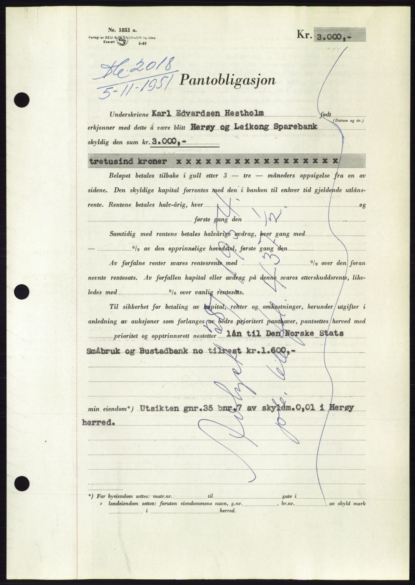 Søre Sunnmøre sorenskriveri, AV/SAT-A-4122/1/2/2C/L0120: Mortgage book no. 8B, 1951-1951, Diary no: : 2018/1951