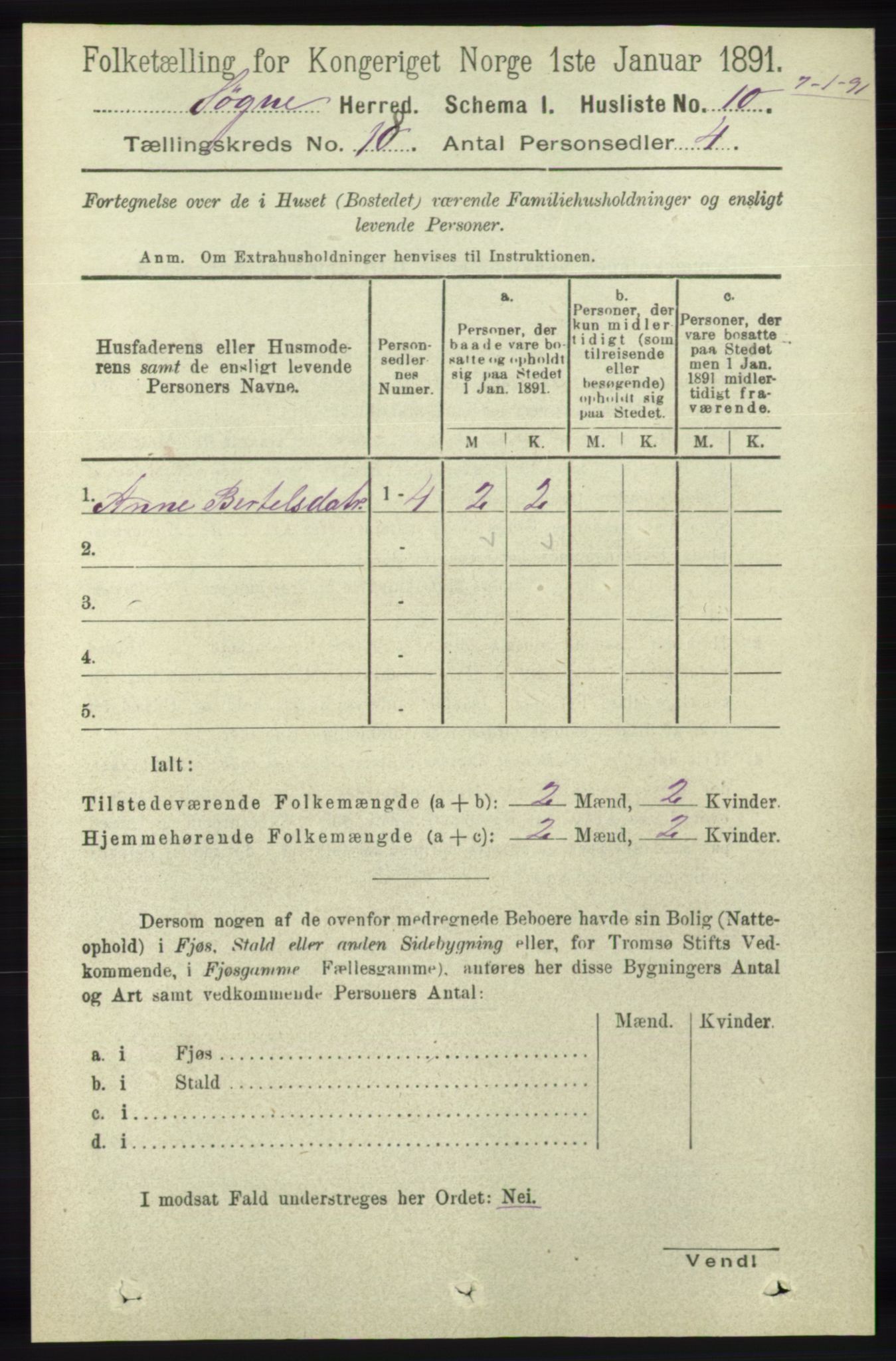 RA, 1891 census for 1018 Søgne, 1891, p. 4712