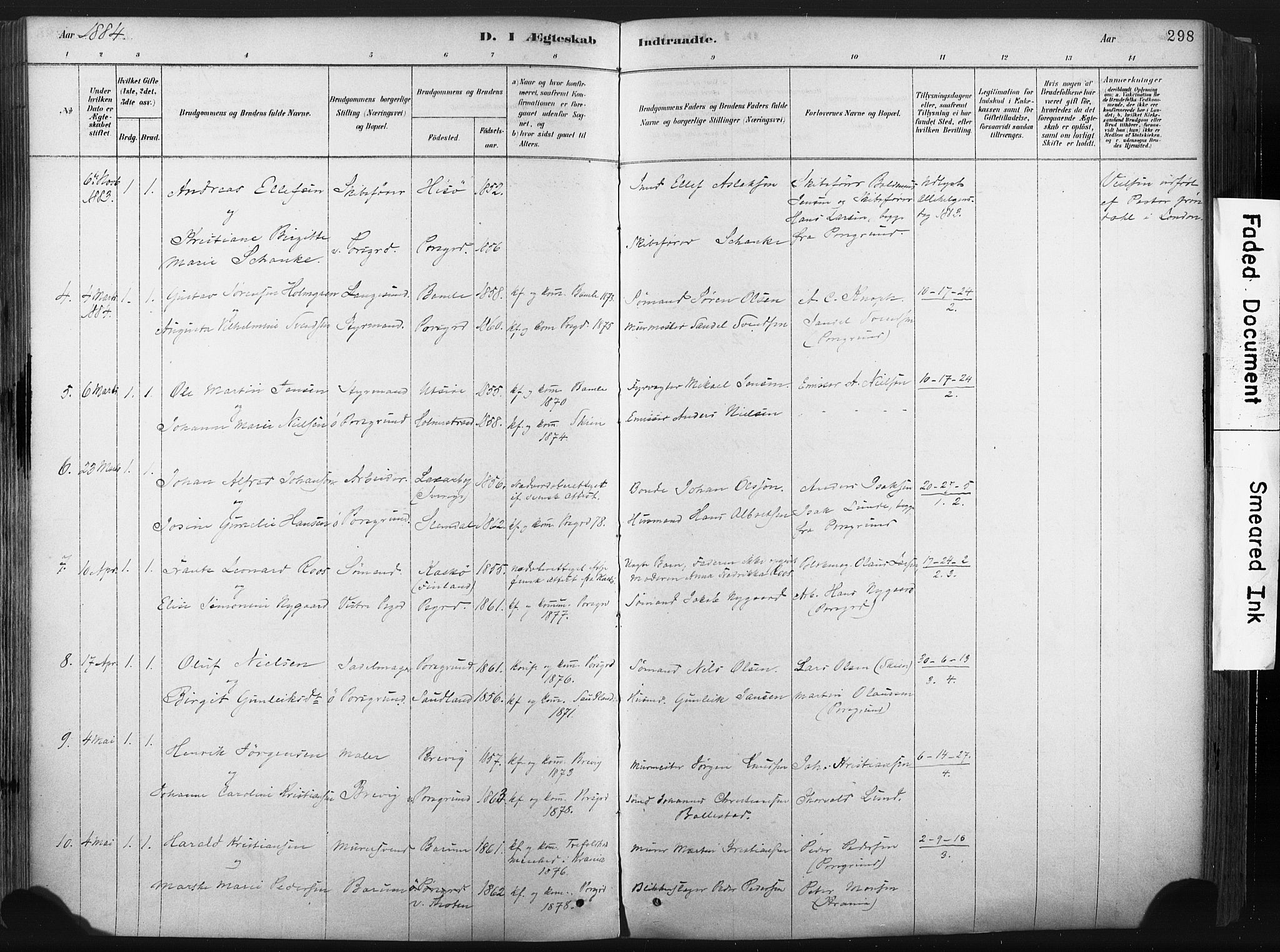 Porsgrunn kirkebøker , AV/SAKO-A-104/F/Fa/L0008: Parish register (official) no. 8, 1878-1895, p. 298