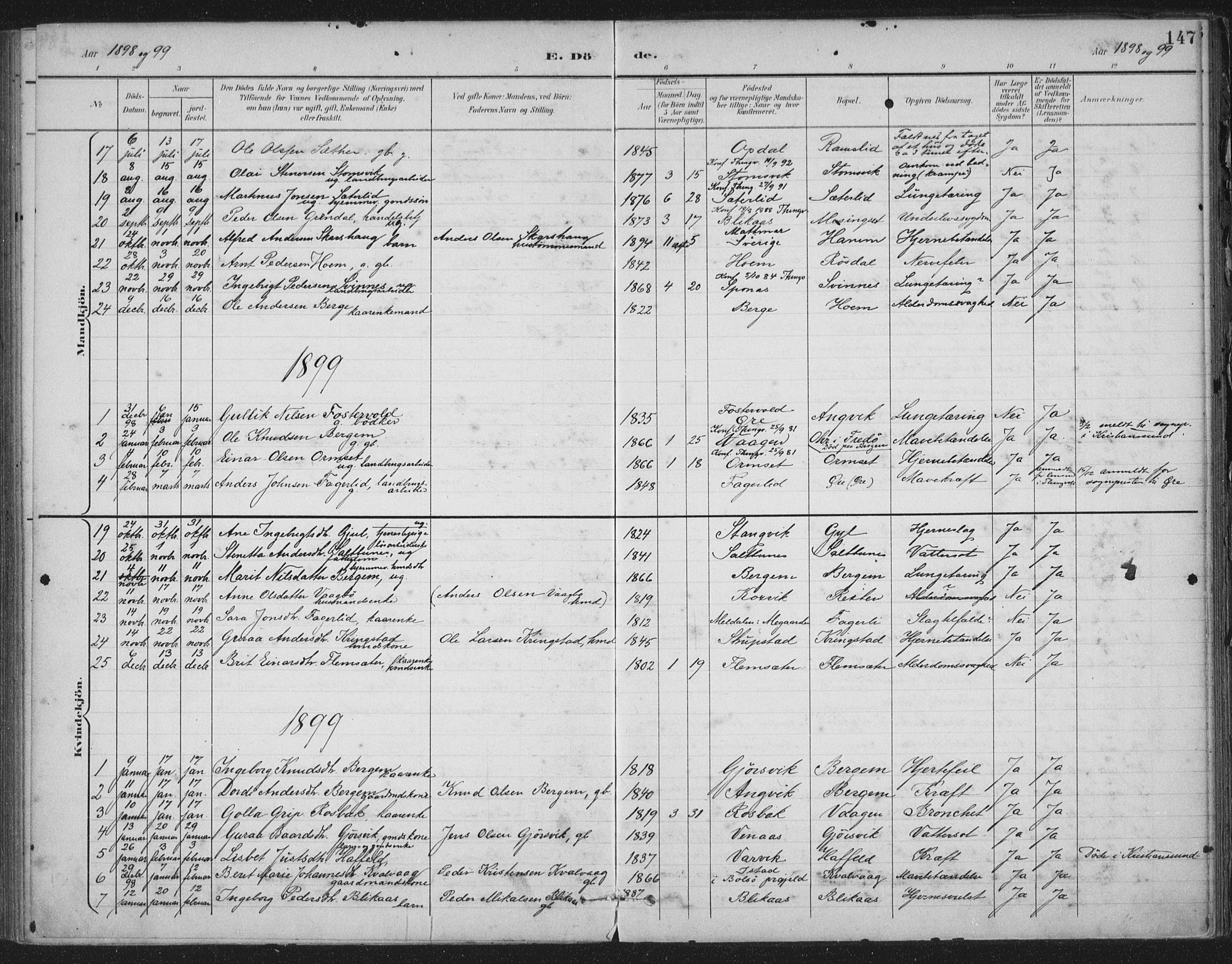 Ministerialprotokoller, klokkerbøker og fødselsregistre - Møre og Romsdal, SAT/A-1454/586/L0988: Parish register (official) no. 586A14, 1893-1905, p. 147