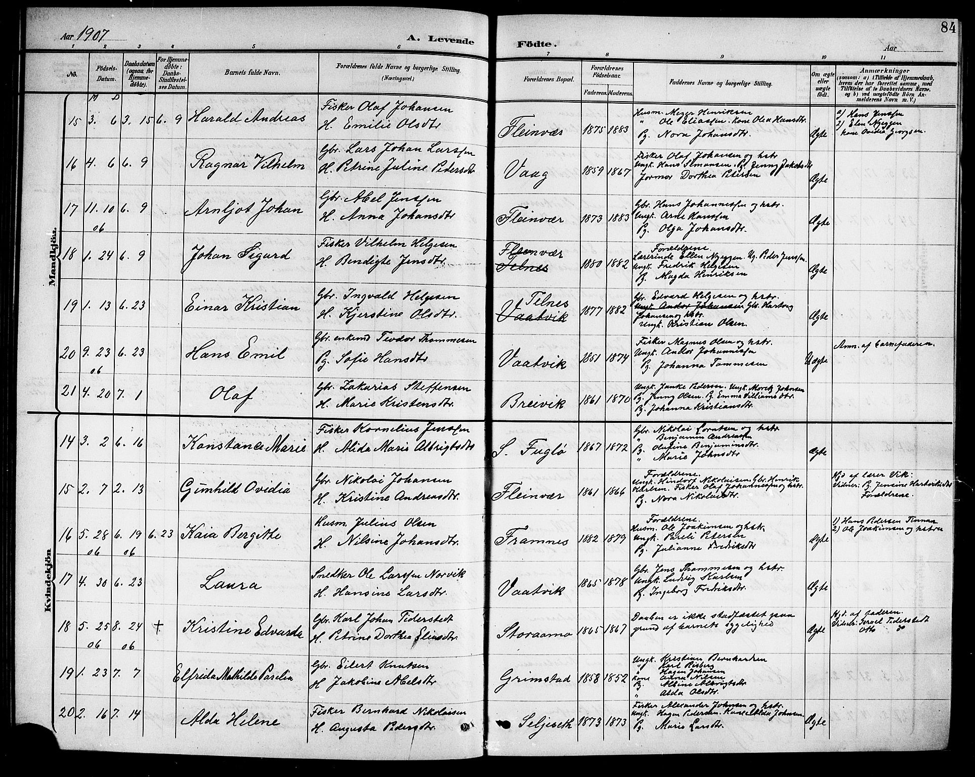 Ministerialprotokoller, klokkerbøker og fødselsregistre - Nordland, AV/SAT-A-1459/805/L0109: Parish register (copy) no. 805C05, 1900-1911, p. 84