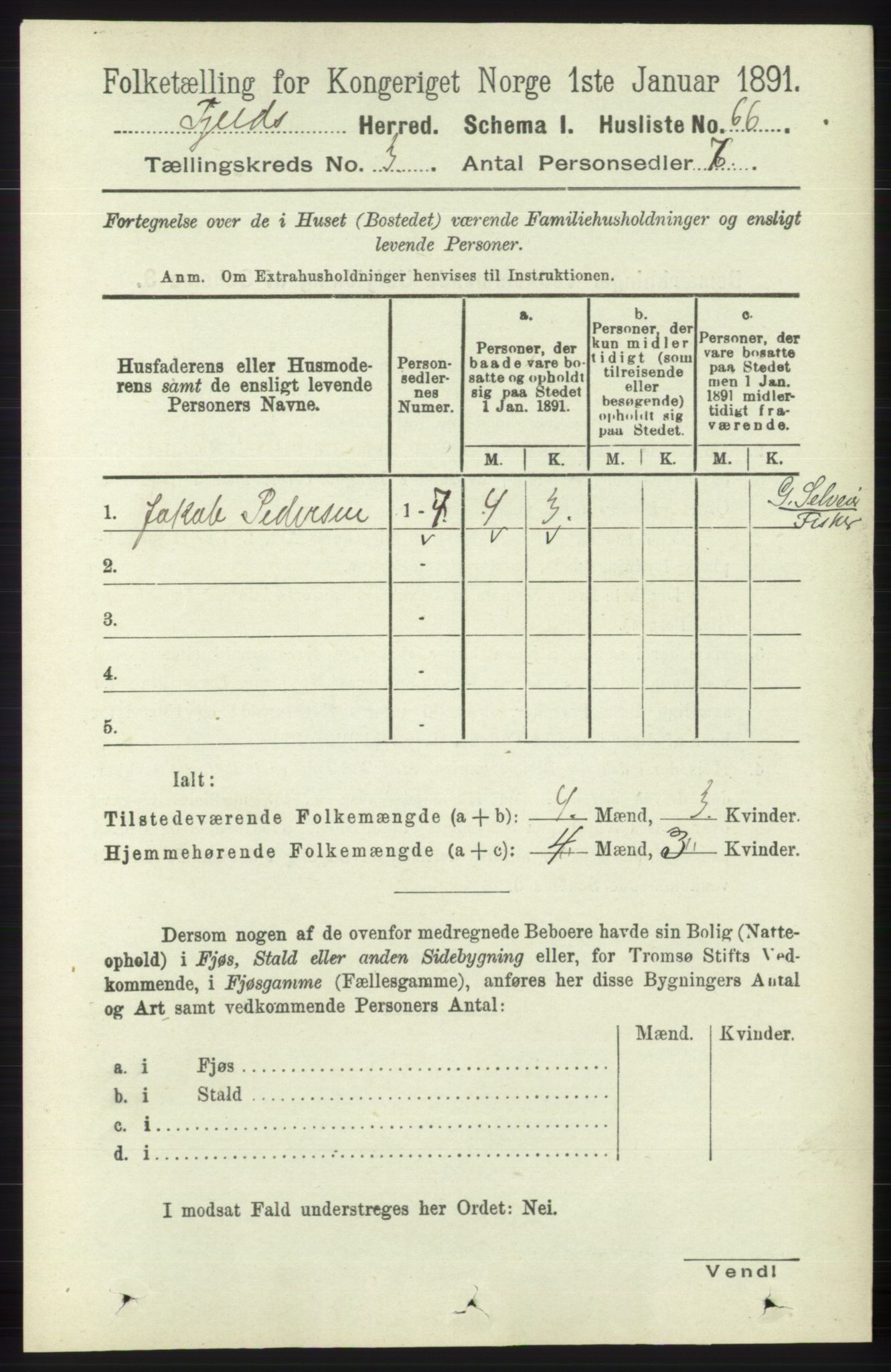 RA, 1891 census for 1246 Fjell, 1891, p. 1279