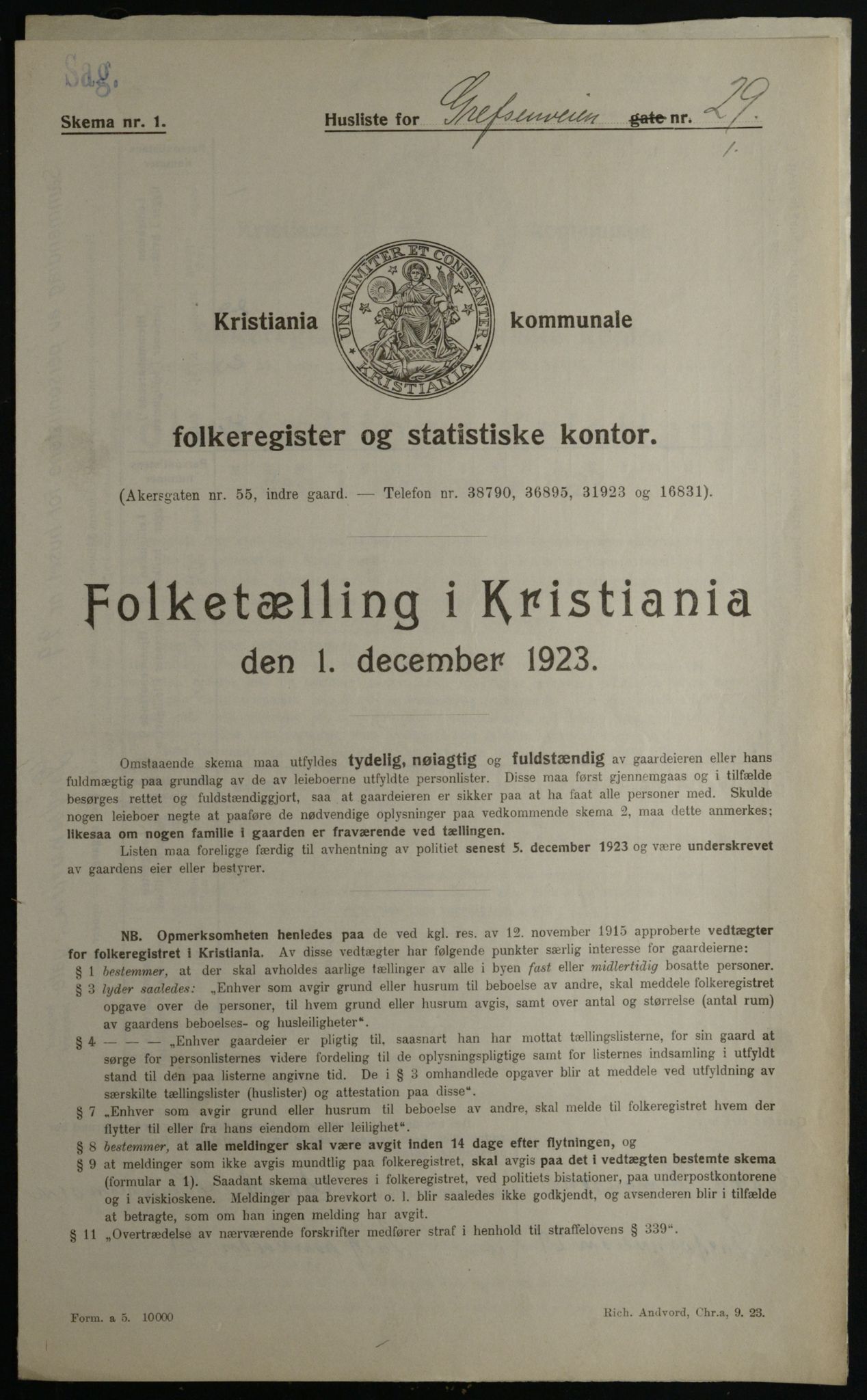 OBA, Municipal Census 1923 for Kristiania, 1923, p. 33576