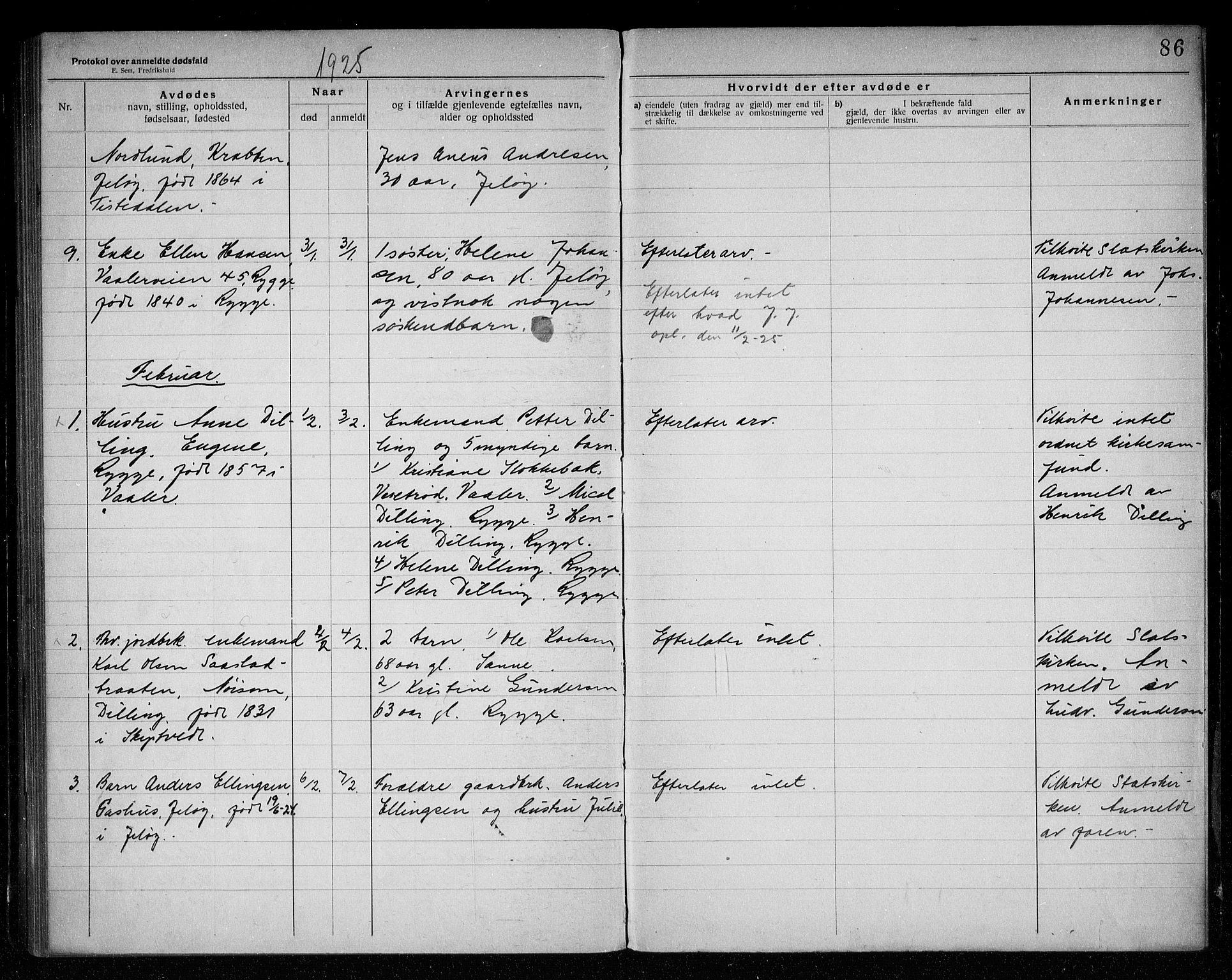 Rygge lensmannskontor, AV/SAO-A-10005/H/Ha/Haa/L0007: Dødsfallsprotokoll, 1920-1925, p. 86