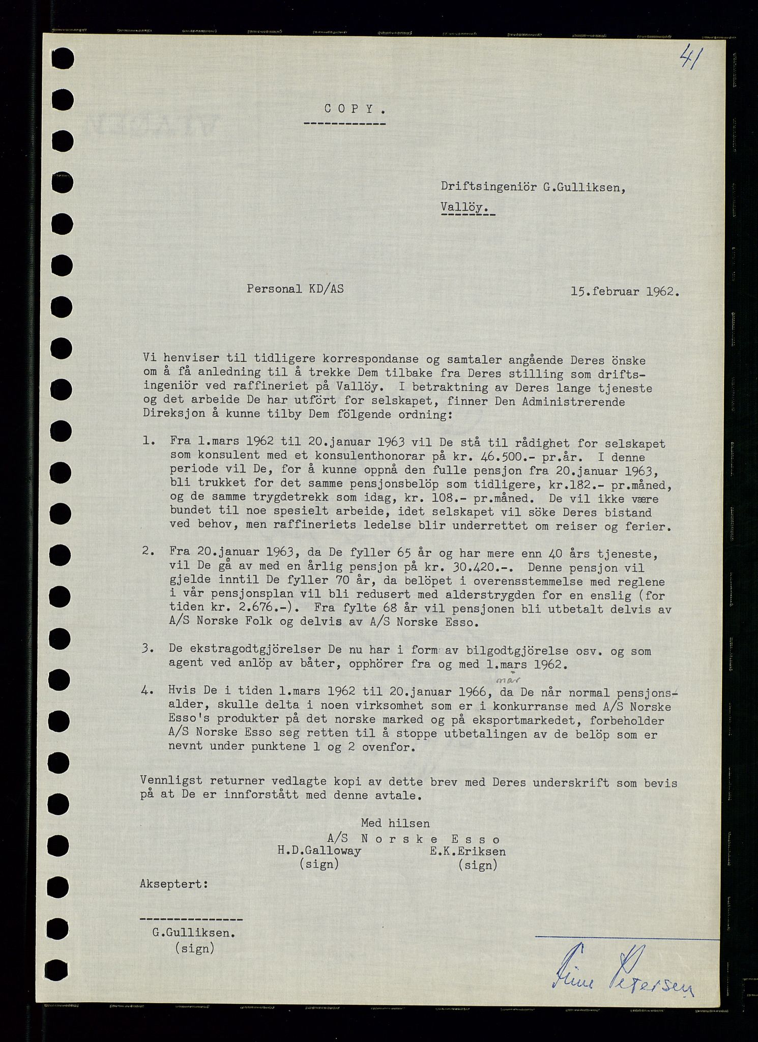 Pa 0982 - Esso Norge A/S, AV/SAST-A-100448/A/Aa/L0001/0003: Den administrerende direksjon Board minutes (styrereferater) / Den administrerende direksjon Board minutes (styrereferater), 1962, p. 41