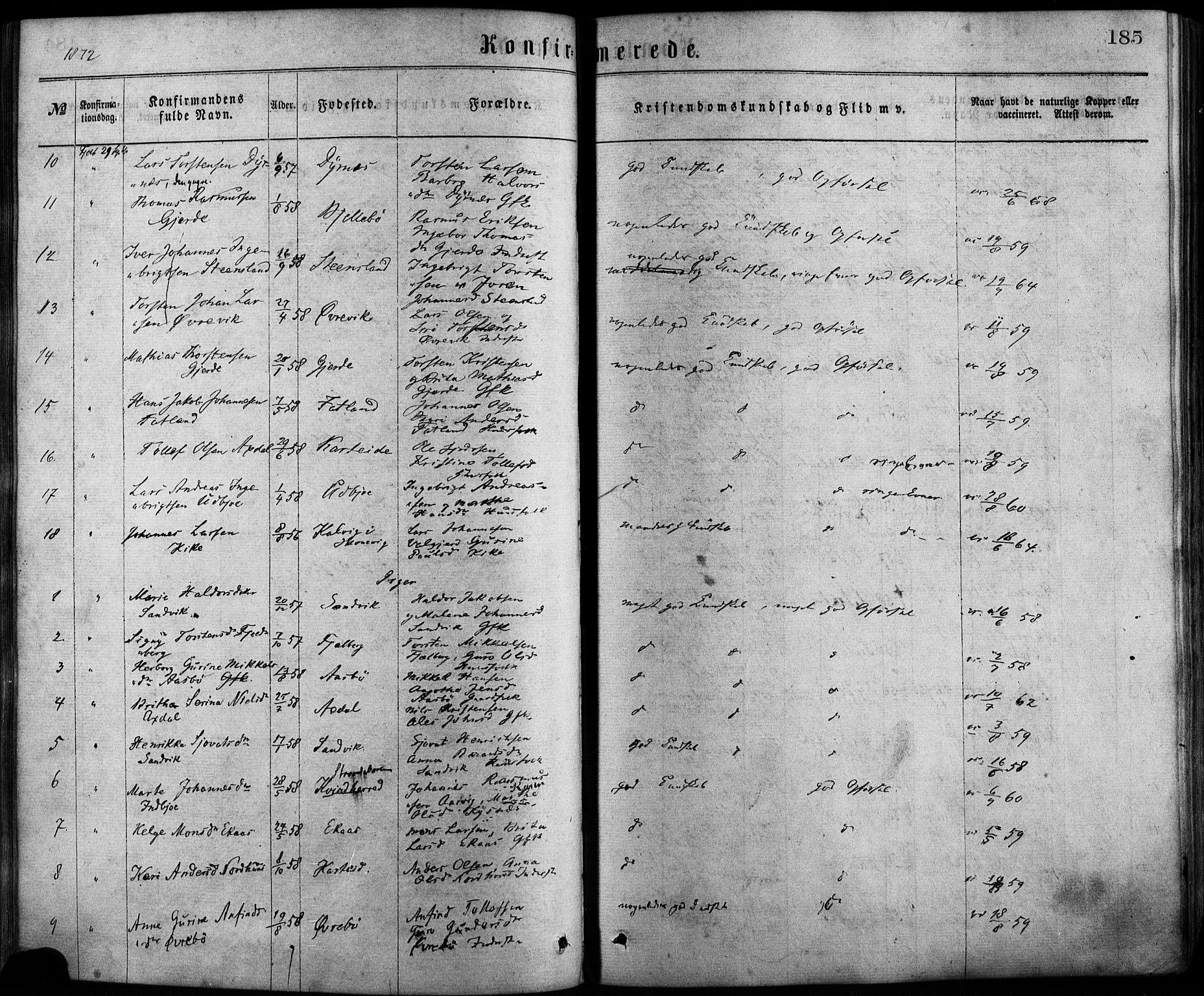 Fjelberg sokneprestembete, SAB/A-75201/H/Haa: Parish register (official) no. A 8, 1866-1879, p. 185