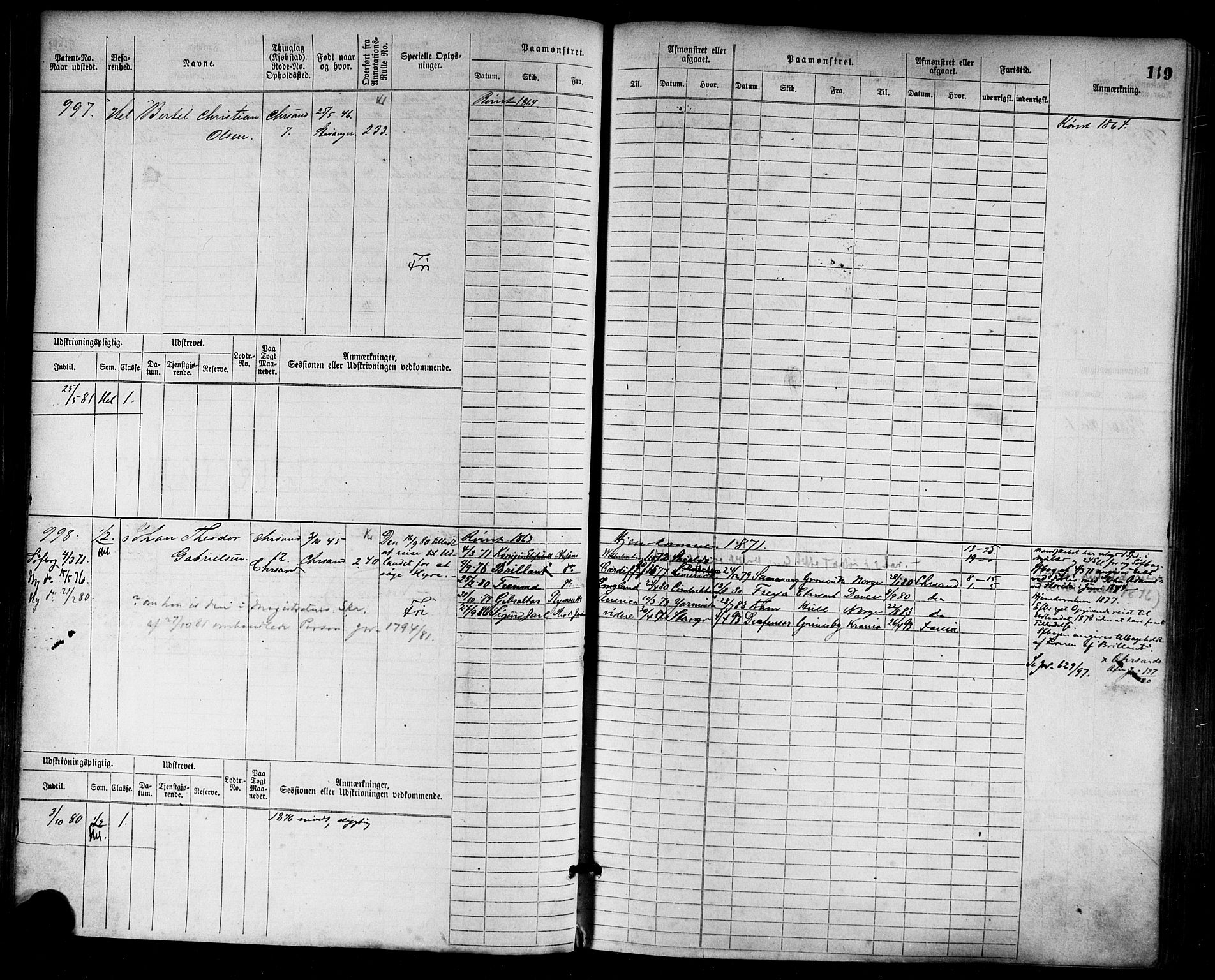 Kristiansand mønstringskrets, SAK/2031-0015/F/Fb/L0004: Hovedrulle nr 763-1521, I-11, 1868-1915, p. 122