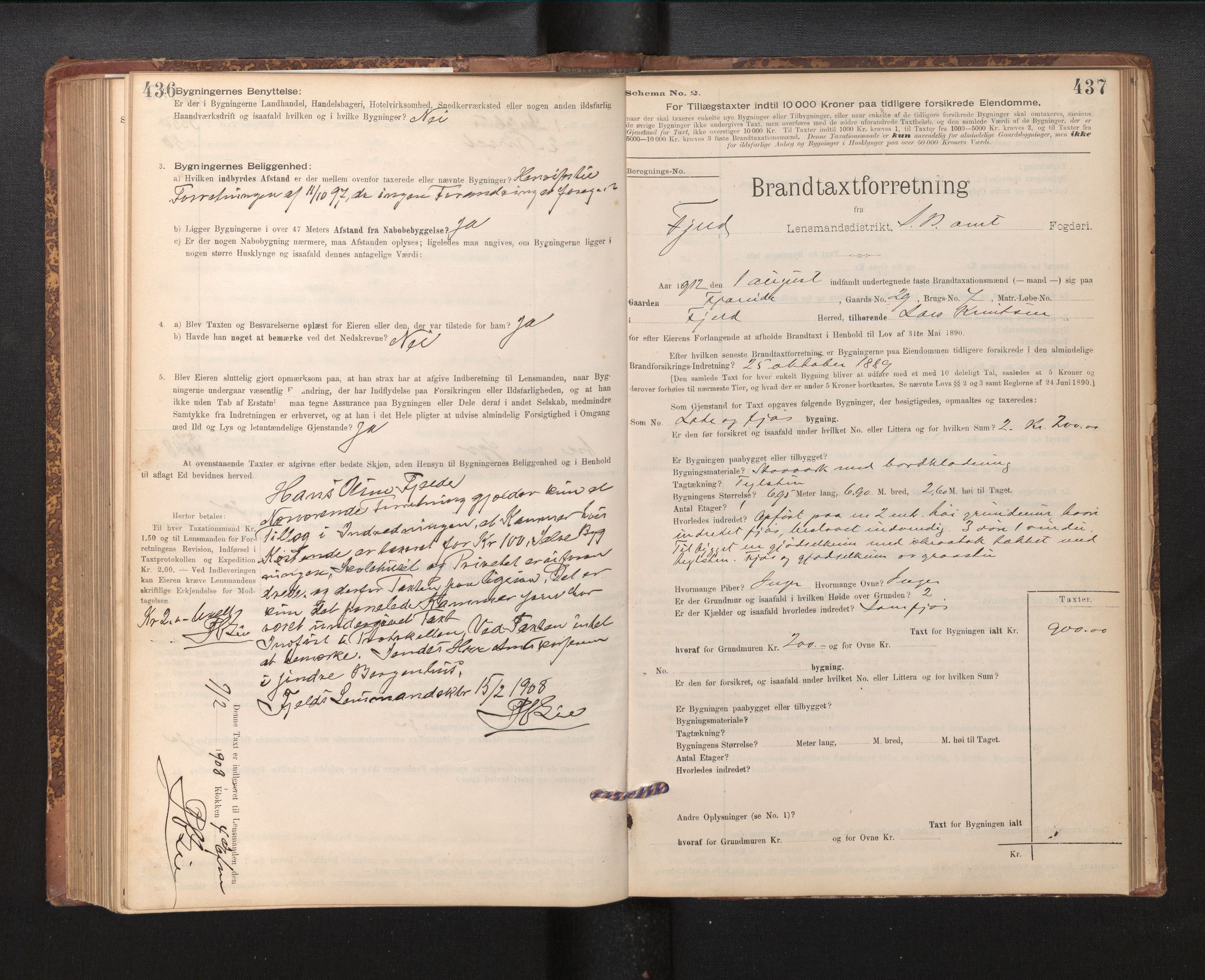 Lensmannen i Fjell, AV/SAB-A-32301/0012/L0005: Branntakstprotokoll, skjematakst, 1895-1931, p. 436-437