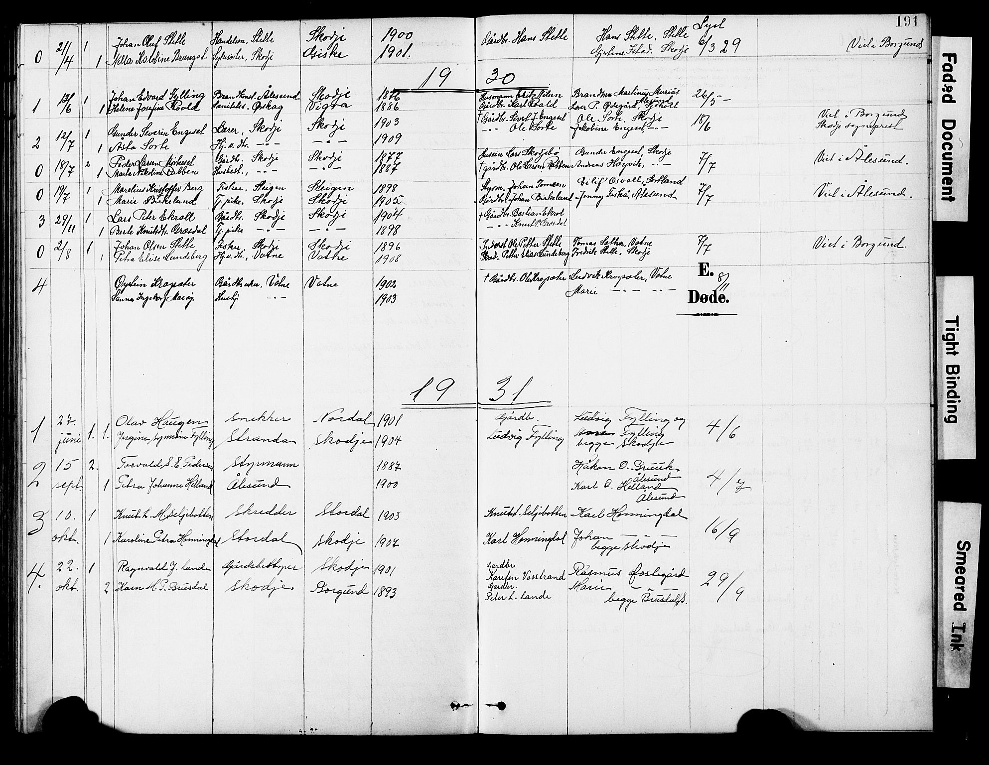 Ministerialprotokoller, klokkerbøker og fødselsregistre - Møre og Romsdal, SAT/A-1454/524/L0366: Parish register (copy) no. 524C07, 1900-1931, p. 191