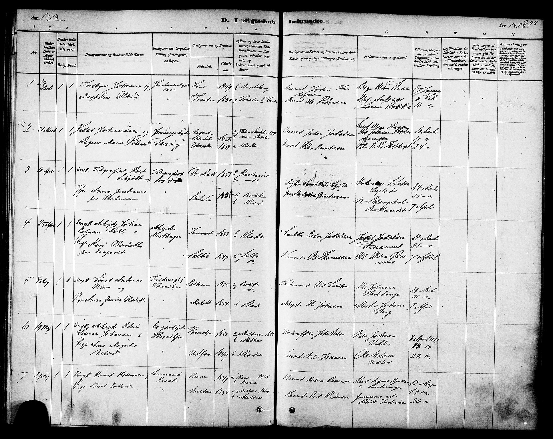 Ministerialprotokoller, klokkerbøker og fødselsregistre - Sør-Trøndelag, SAT/A-1456/606/L0294: Parish register (official) no. 606A09, 1878-1886, p. 298