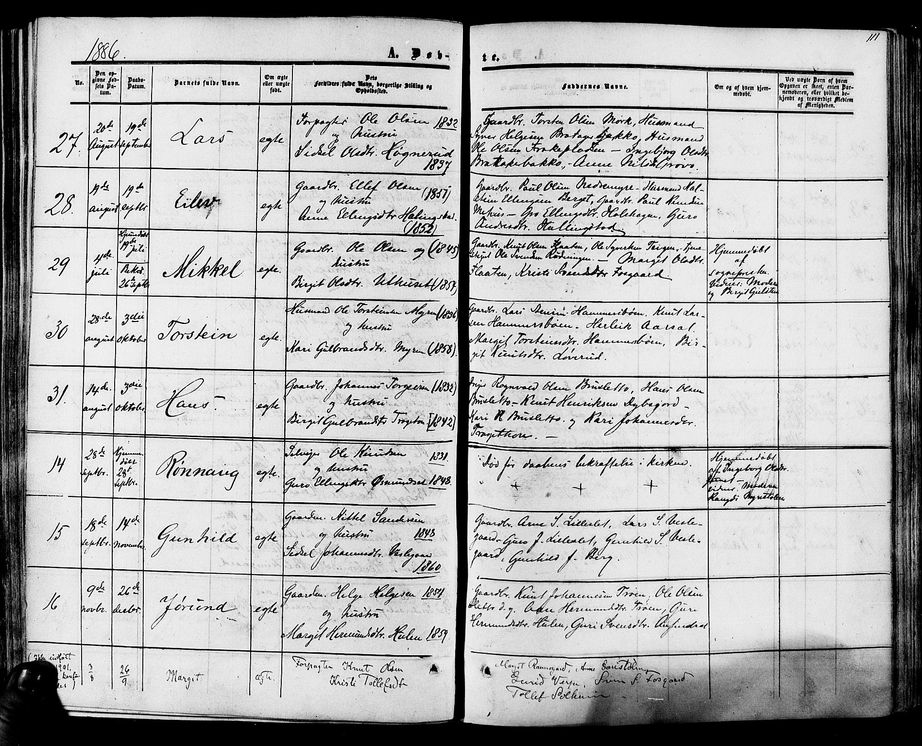 Hol kirkebøker, AV/SAKO-A-227/F/Fa/L0002: Parish register (official) no. I 2, 1870-1886, p. 111