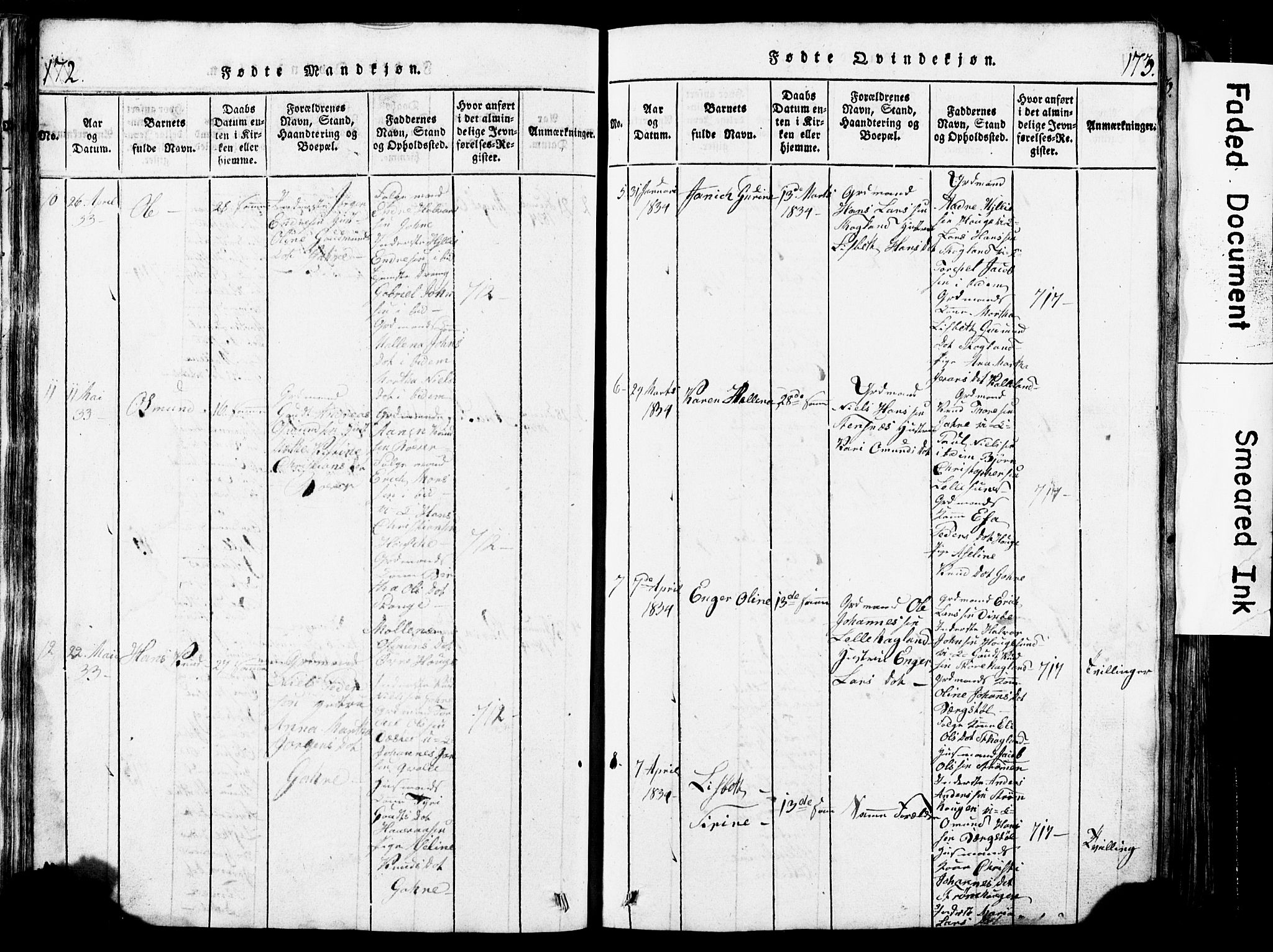 Torvastad sokneprestkontor, AV/SAST-A -101857/H/Ha/Hab/L0002: Parish register (copy) no. B 2, 1817-1834, p. 172-173