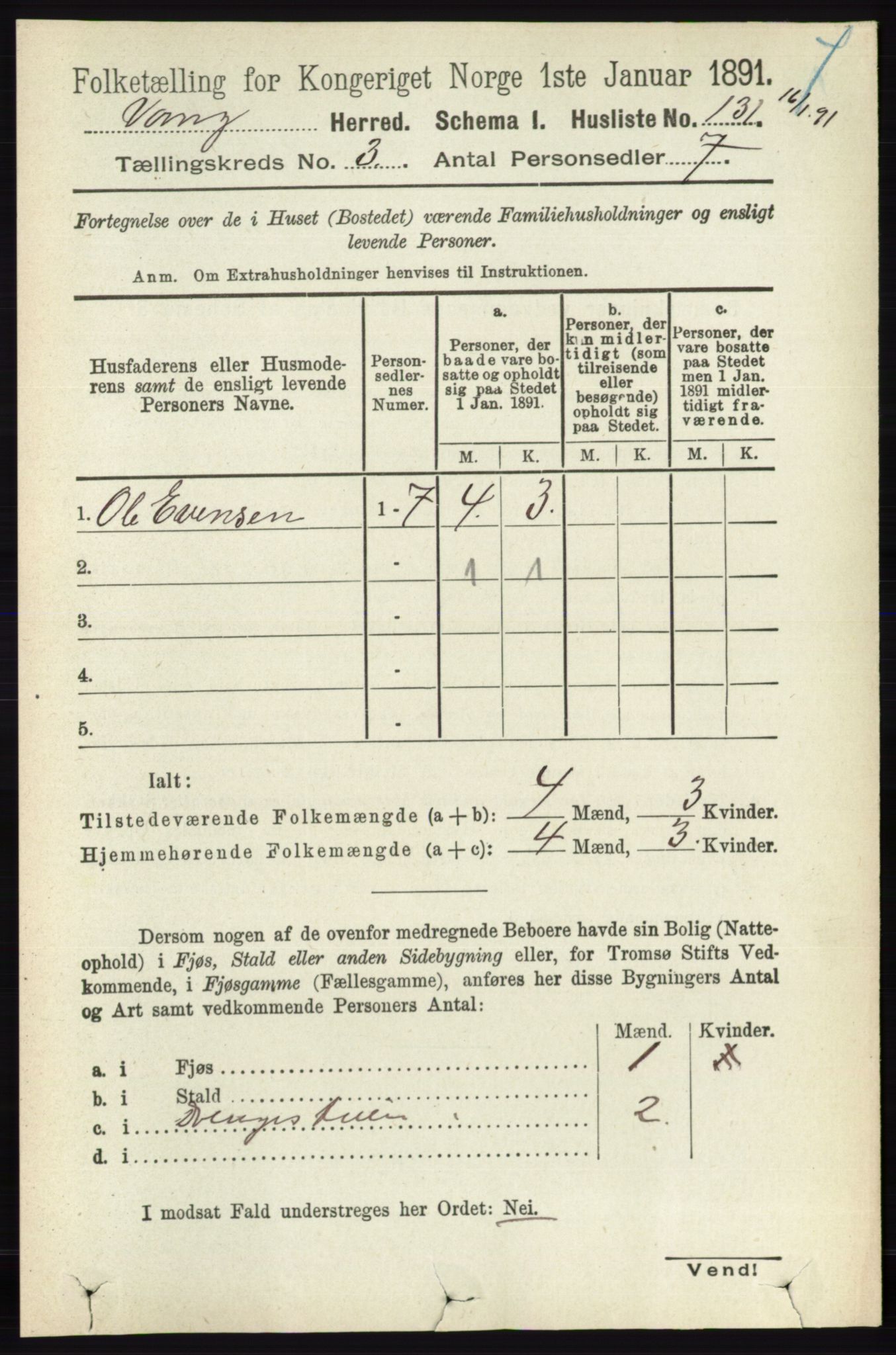 RA, 1891 census for 0414 Vang, 1891, p. 1883