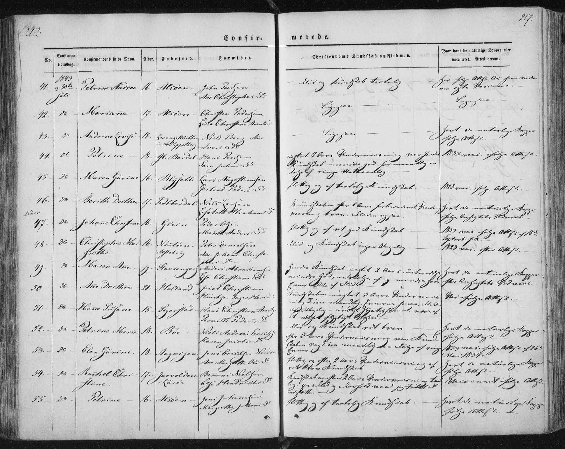 Ministerialprotokoller, klokkerbøker og fødselsregistre - Nordland, AV/SAT-A-1459/838/L0549: Parish register (official) no. 838A07, 1840-1854, p. 217