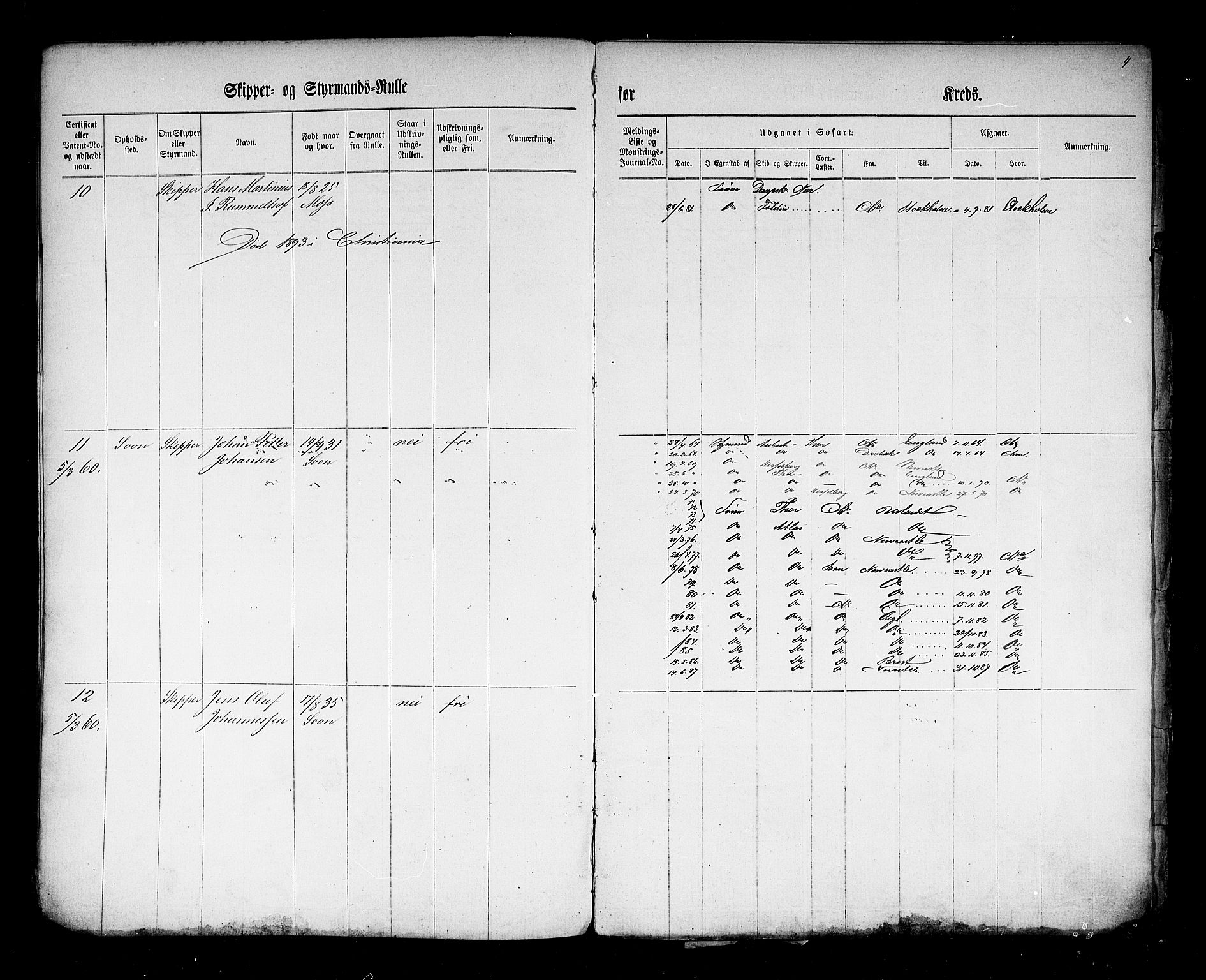 Son mønstringskontor, AV/SAO-A-10569e/F/Fc/Fcd/L0001: Skipper- og styrmannsrulle, 1860-1867, p. 6