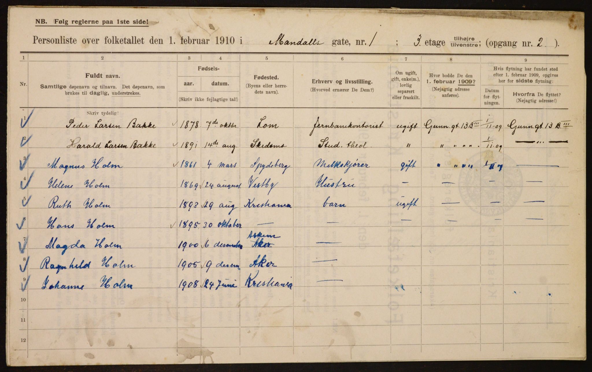 OBA, Municipal Census 1910 for Kristiania, 1910, p. 58082