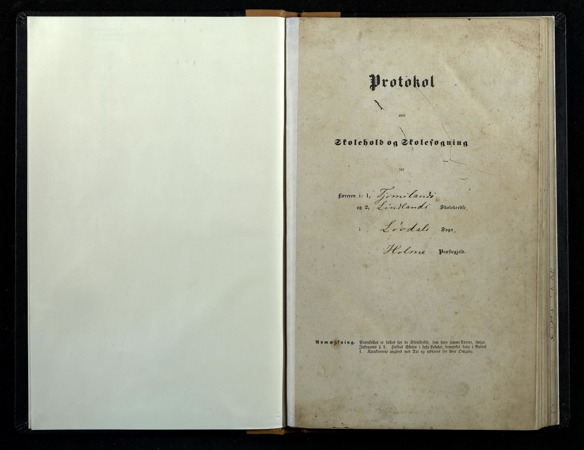 Øyslebø og Laudal kommune - Tjomsland Skole, ARKSOR/1021ØL556/H/L0001: Skoleprotokoll Tjomsland, Lindland, 1863-1895