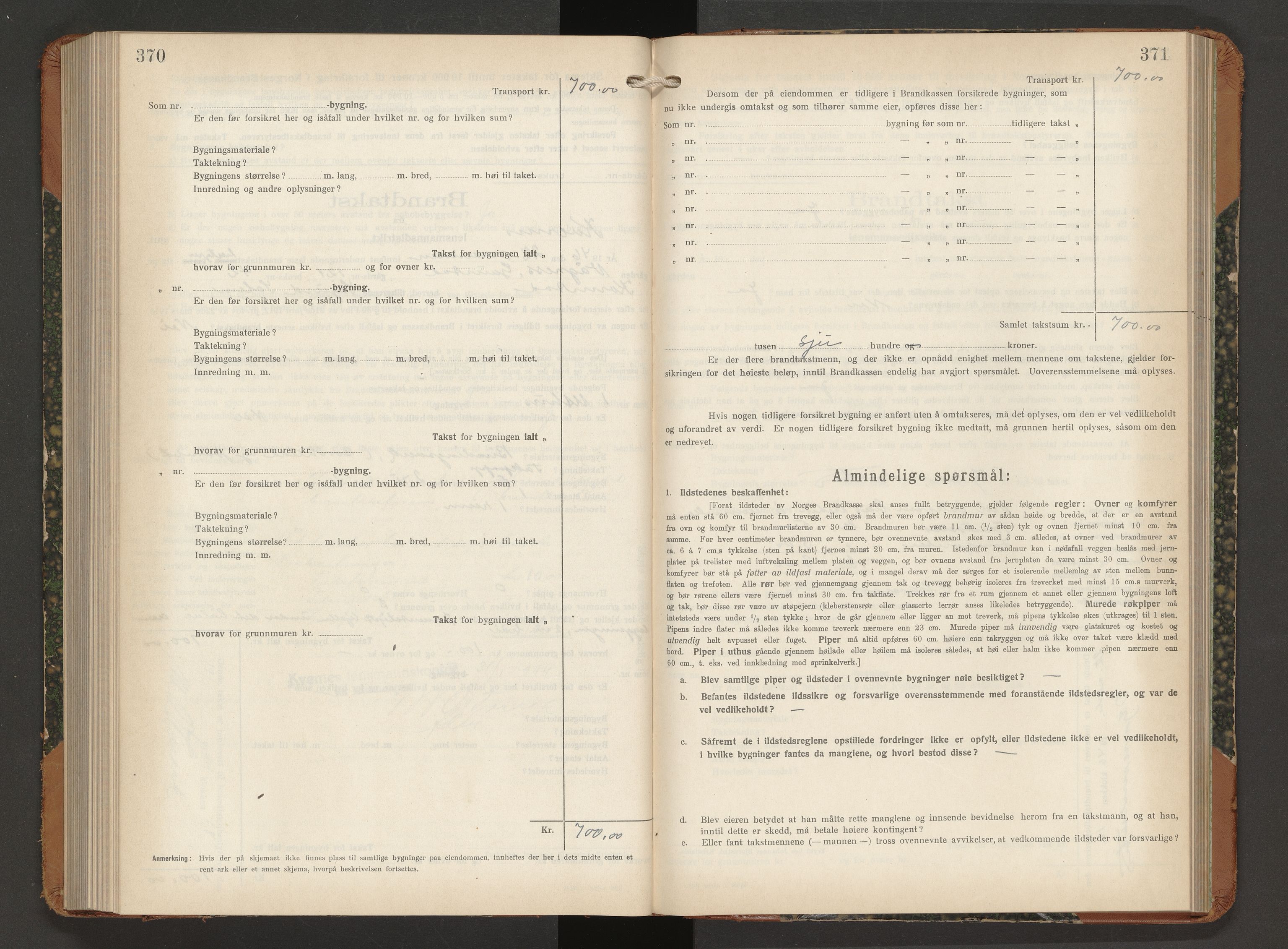 Norges Brannkasse Averøy og Frei, AV/SAT-A-5505/Fb/L0004: Branntakstprotokoll, 1926-1946, p. 370-371