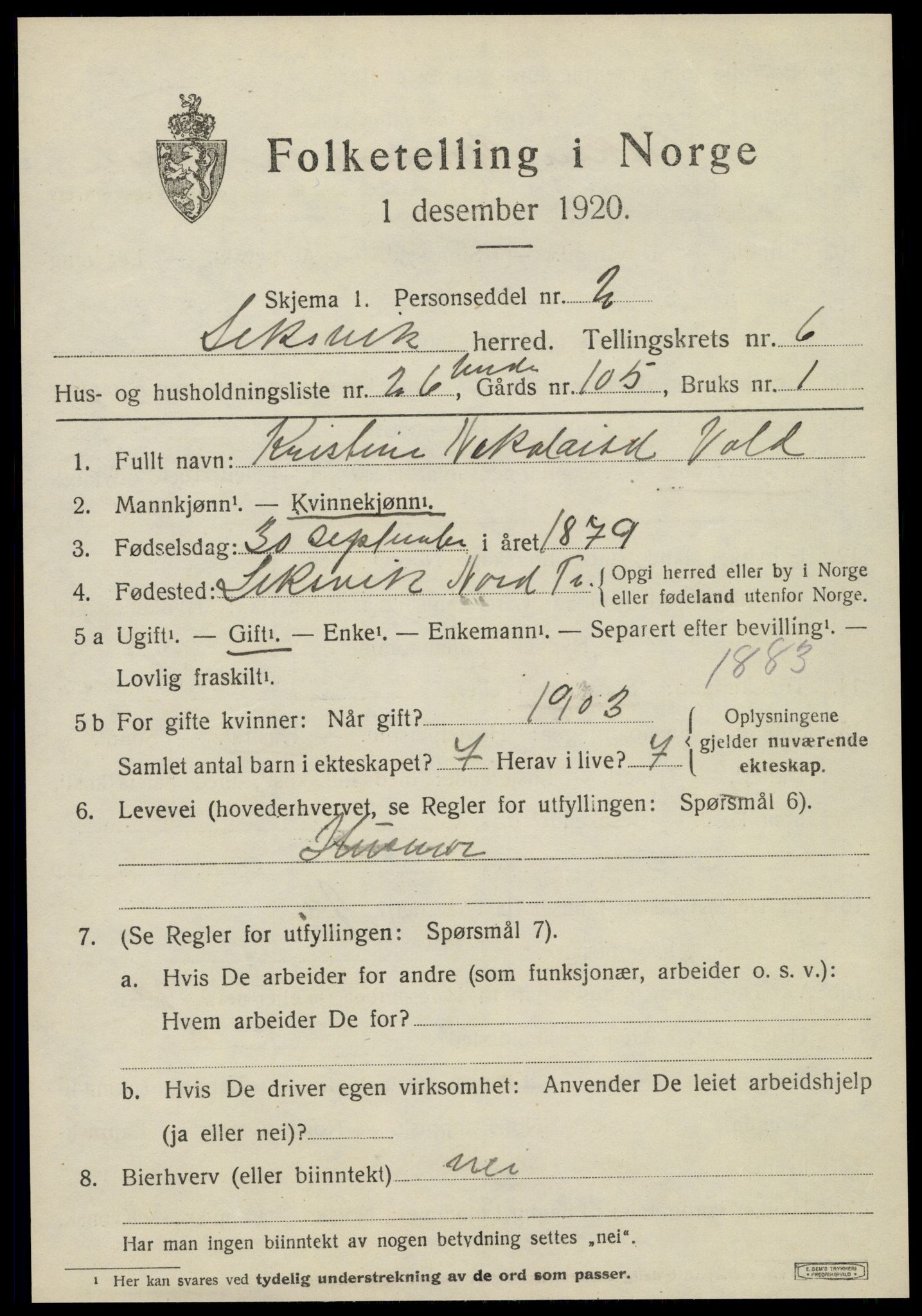 SAT, 1920 census for Leksvik, 1920, p. 5744