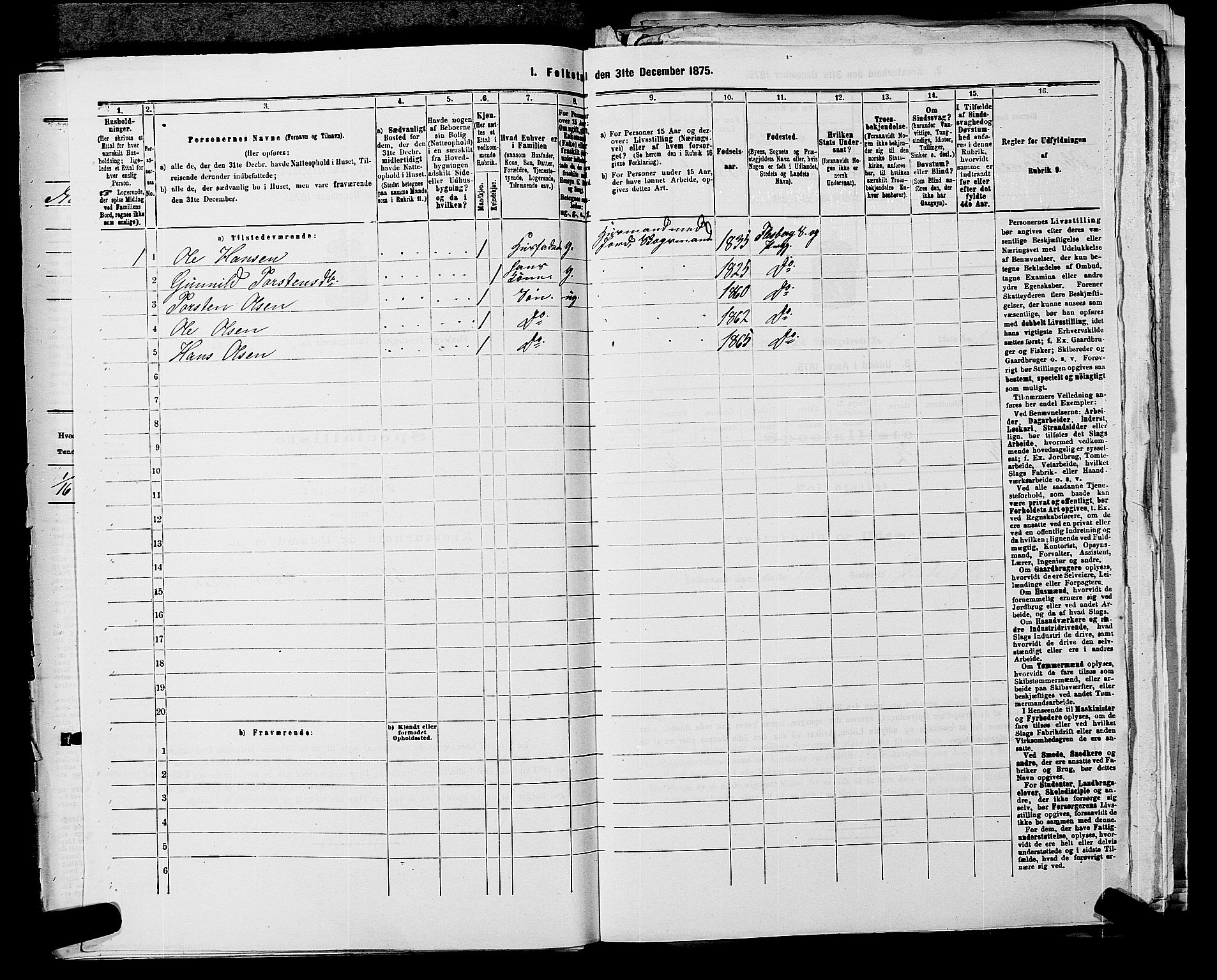 SAKO, 1875 census for 0631P Flesberg, 1875, p. 274