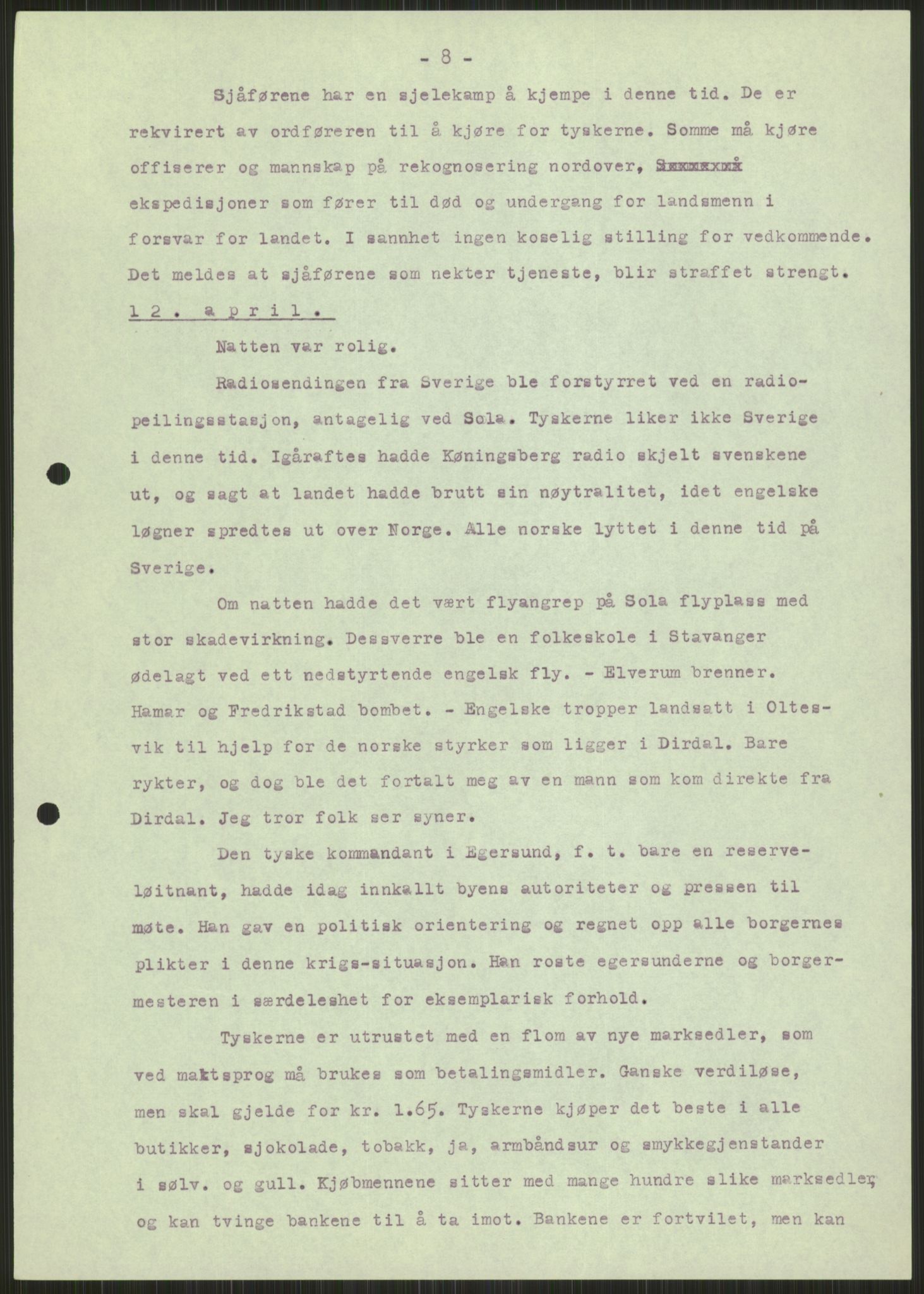 Forsvaret, Forsvarets krigshistoriske avdeling, AV/RA-RAFA-2017/Y/Ya/L0015: II-C-11-31 - Fylkesmenn.  Rapporter om krigsbegivenhetene 1940., 1940, p. 58