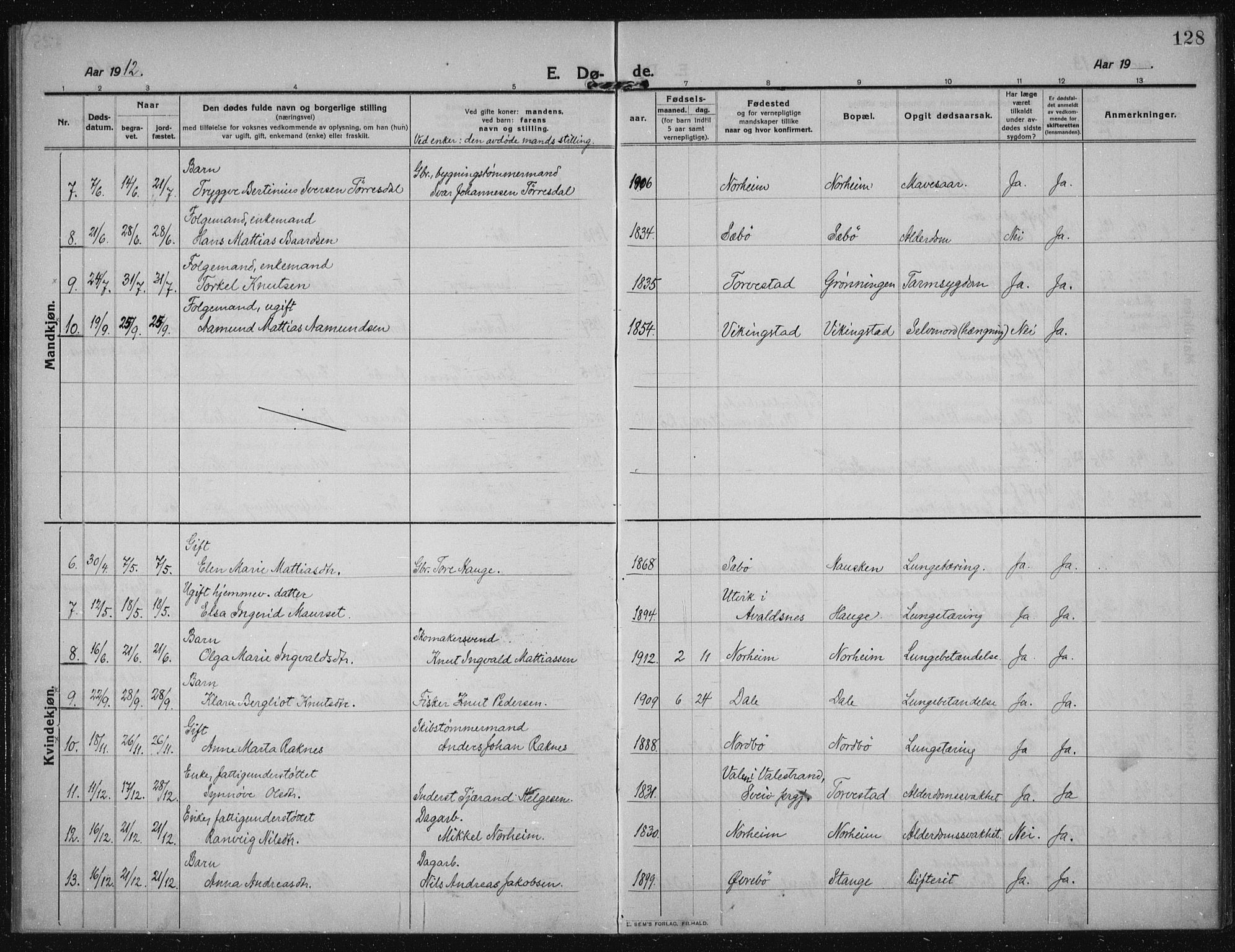 Torvastad sokneprestkontor, SAST/A -101857/H/Ha/Haa/L0019: Parish register (official) no. A 18, 1912-1920, p. 128