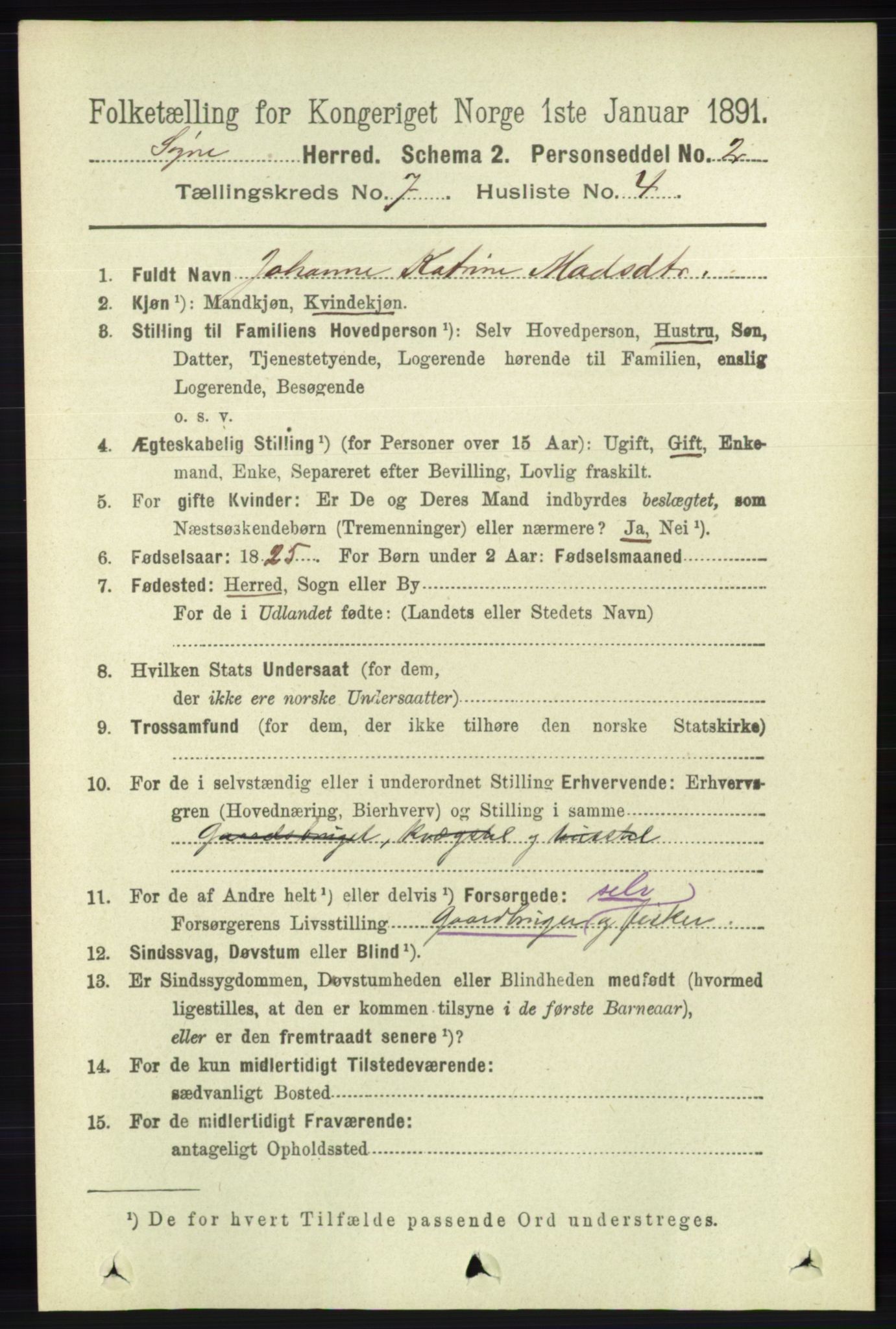RA, 1891 census for 1018 Søgne, 1891, p. 1555