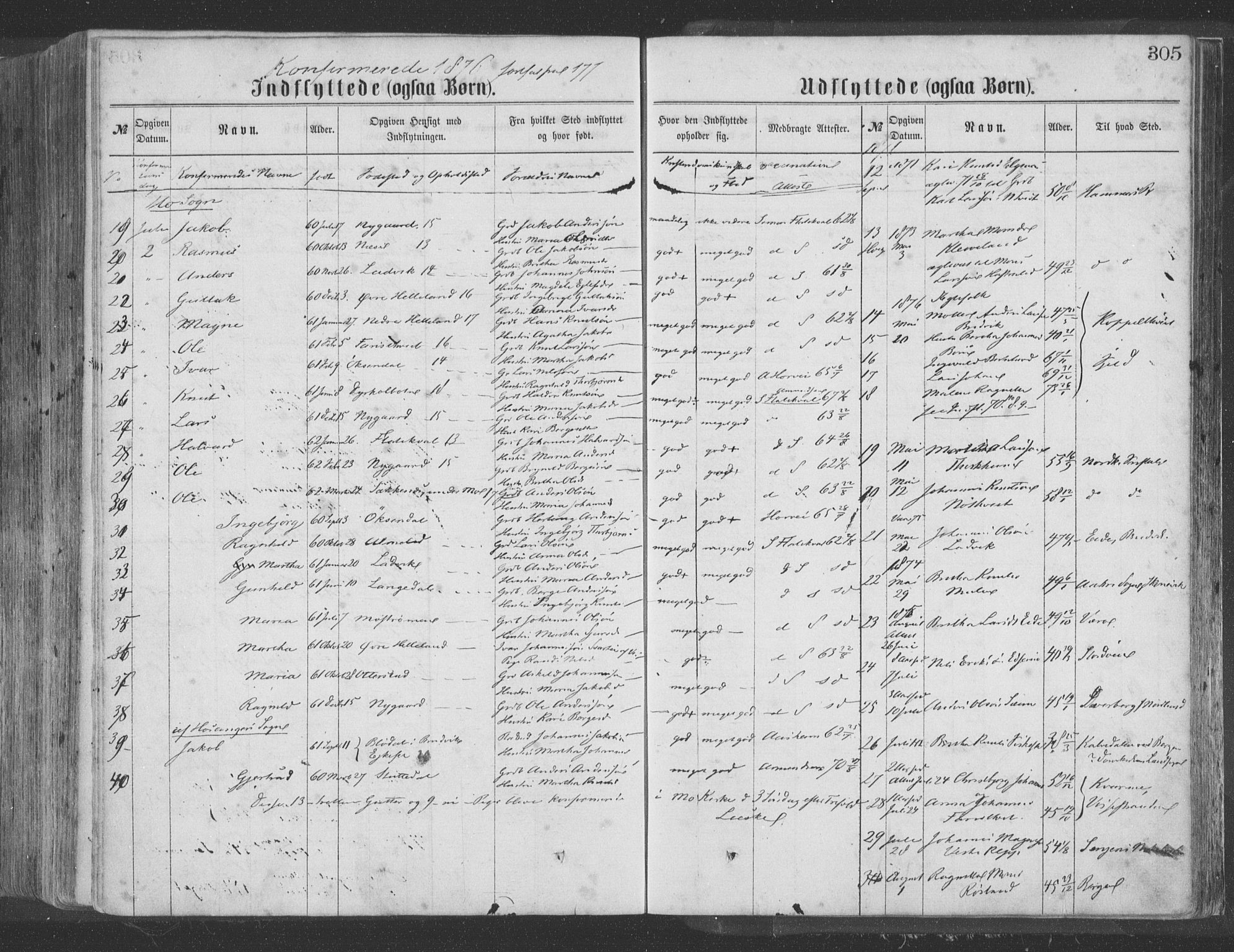 Hosanger sokneprestembete, AV/SAB-A-75801/H/Haa: Parish register (official) no. A 9, 1864-1876, p. 305