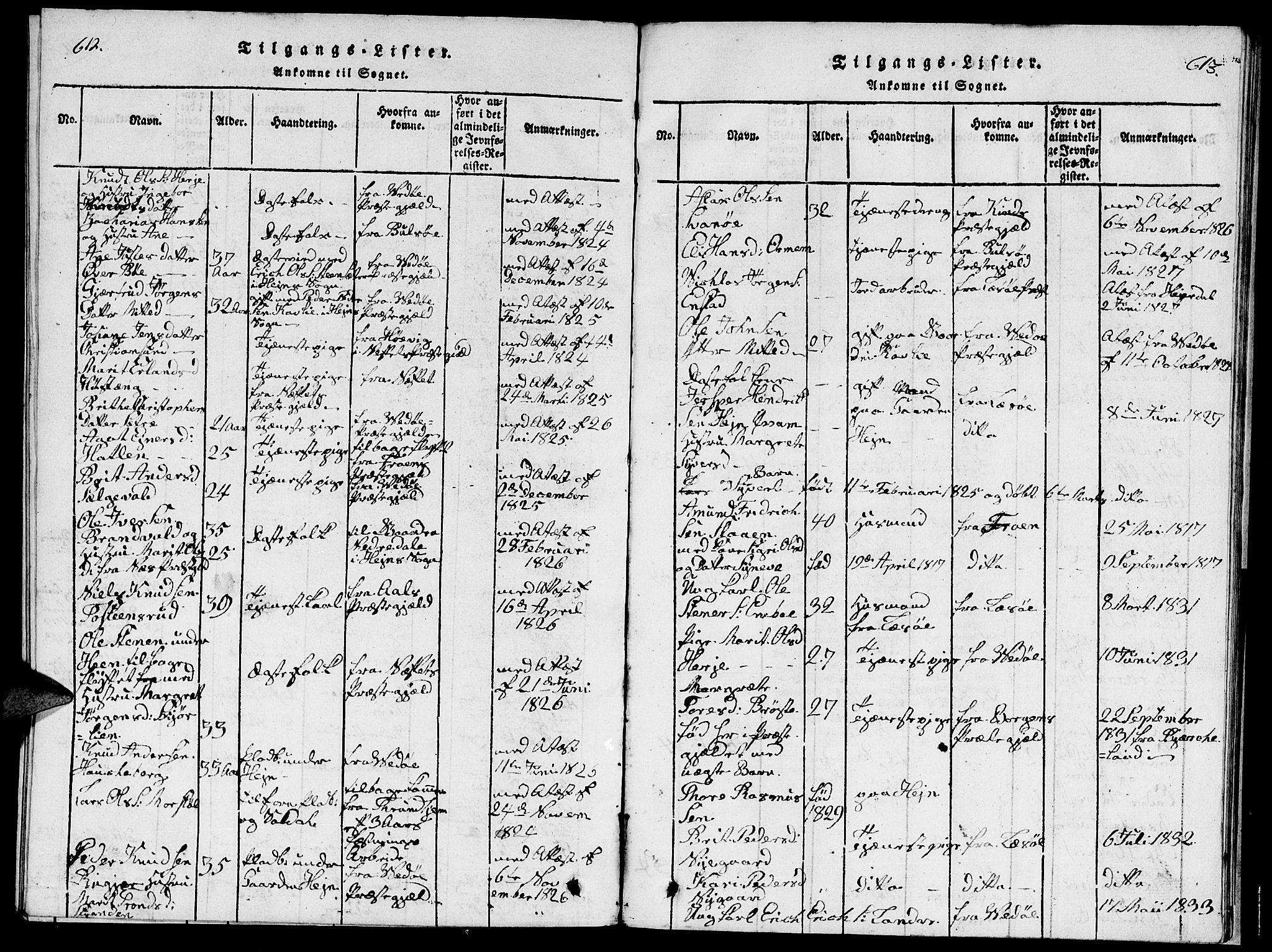 Ministerialprotokoller, klokkerbøker og fødselsregistre - Møre og Romsdal, SAT/A-1454/545/L0587: Parish register (copy) no. 545C01, 1818-1836, p. 612-613