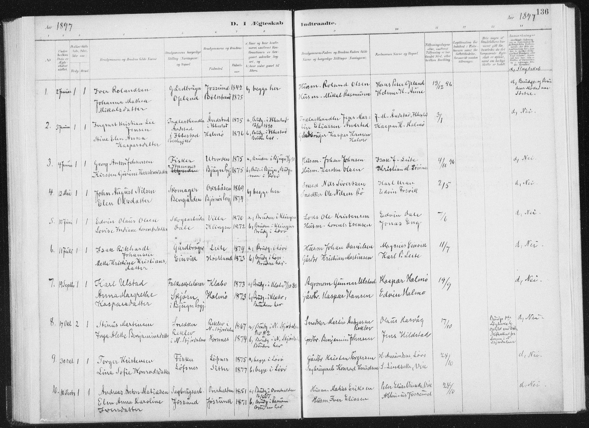 Ministerialprotokoller, klokkerbøker og fødselsregistre - Nord-Trøndelag, SAT/A-1458/771/L0597: Parish register (official) no. 771A04, 1885-1910, p. 136