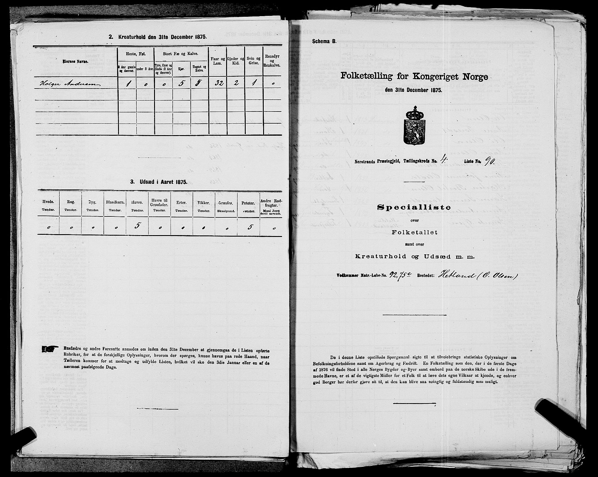 SAST, 1875 census for 1139P Nedstrand, 1875, p. 331